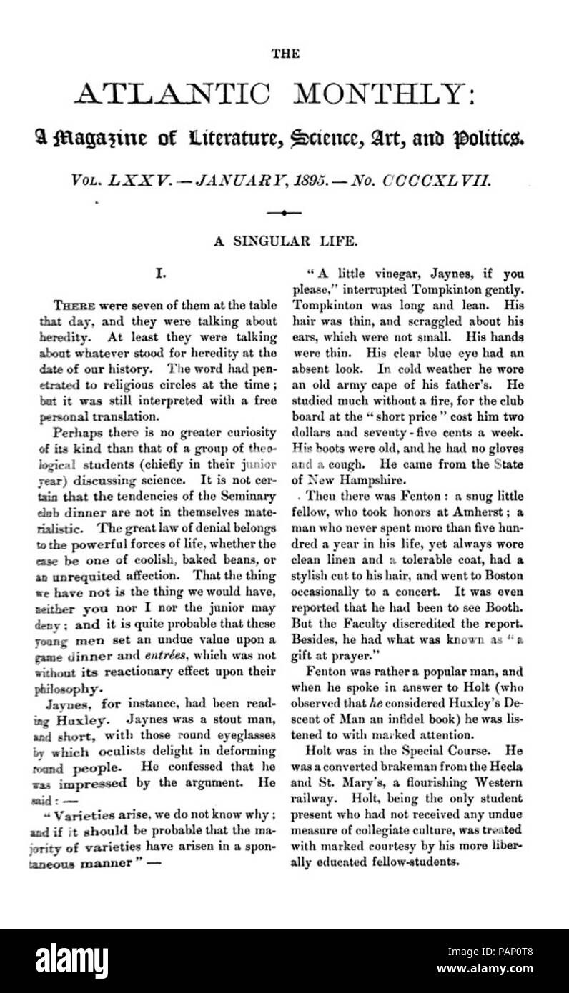 Un singolare vita - Atlantic Monthly, Gennaio 1895. Foto Stock