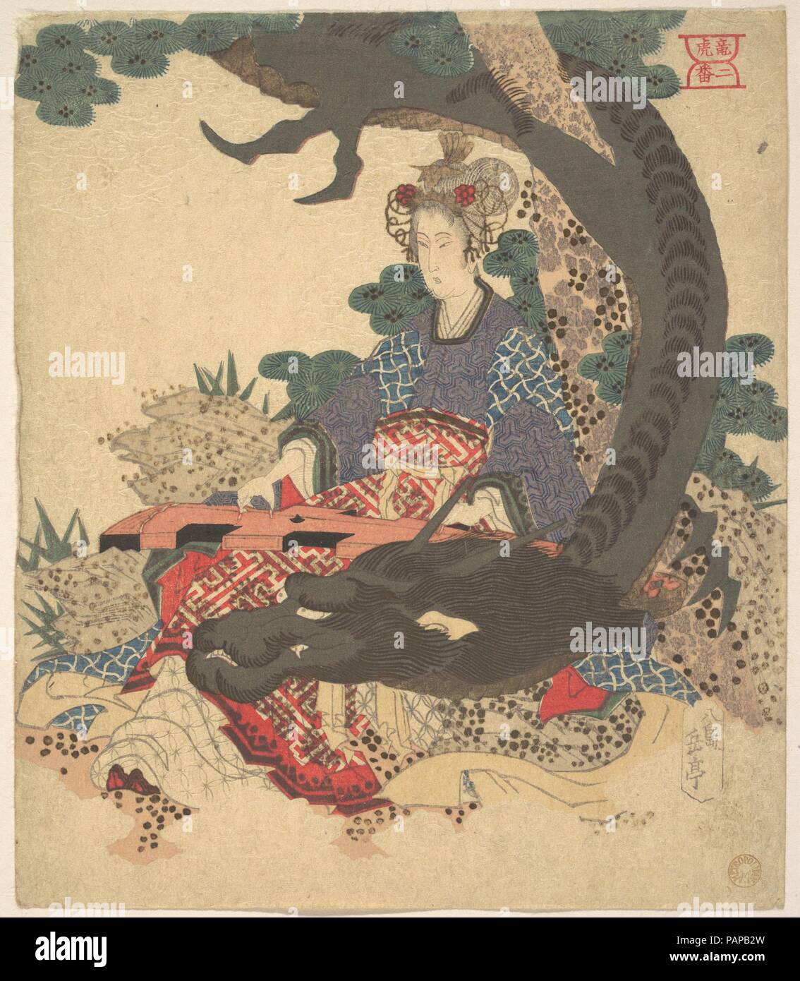 Benzaiten ni Ryu. Artista: Yashima Gakutei giapponese (1786?-1868). Cultura: il Giappone. Dimensioni: 8 11/16 x 7 1/2 in. (22,1 x 19,1 cm). Museo: Metropolitan Museum of Art di New York, Stati Uniti d'America. Foto Stock