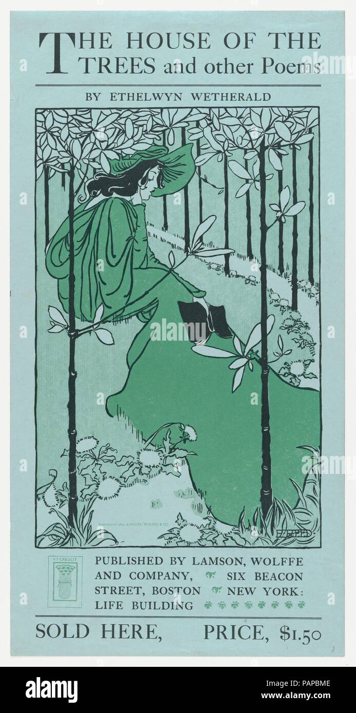 La casa degli alberi e altre poesie da Ethelwyn Wetherald. Artista: Ethel Reed (American, 1874-dopo il 1900). Dimensioni: foglio: 18 a. × 9 5/16 in. (45,7 × 23,7 cm) immagine: 12 5/16 x 8 1/16 in. (31,2 × 20,4 cm). Editore: Lamson Wolffe & Co.. Data: 1895. Museo: Metropolitan Museum of Art di New York, Stati Uniti d'America. Foto Stock
