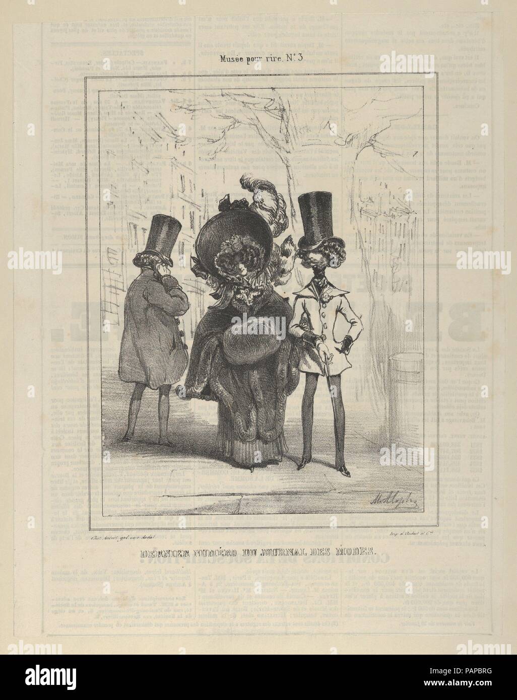 Musée pour rire n. 3 dernier numéro du Journal des modes. Artista: Marie Alexandre Alophe (Francese, 1812-1883). Dimensioni: foglio: 11 13/16 × 9 5/16 in. (30 × 23,6 cm). Data: del XIX secolo. Museo: Metropolitan Museum of Art di New York, Stati Uniti d'America. Foto Stock