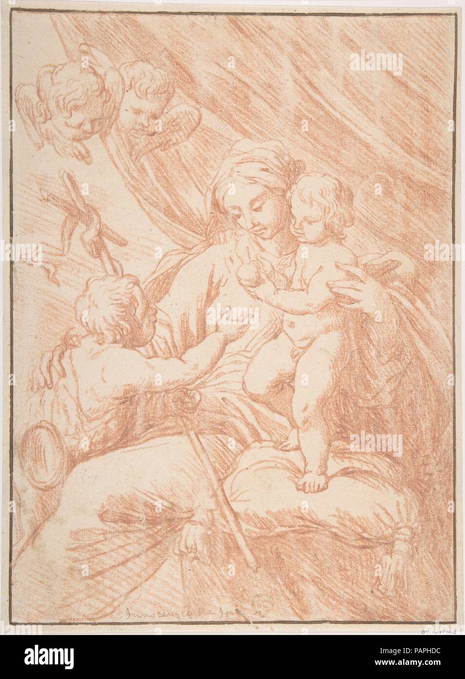 Madonna e Bambino e San Giovanni. Artista: Anonimo, Italiano, Roman-Bolognese, xvii secolo. Dimensioni: 11-9/16 x 8-3/8 in. (29,3 x 21,2 cm). Data: del xvii secolo. Museo: Metropolitan Museum of Art di New York, Stati Uniti d'America. Foto Stock