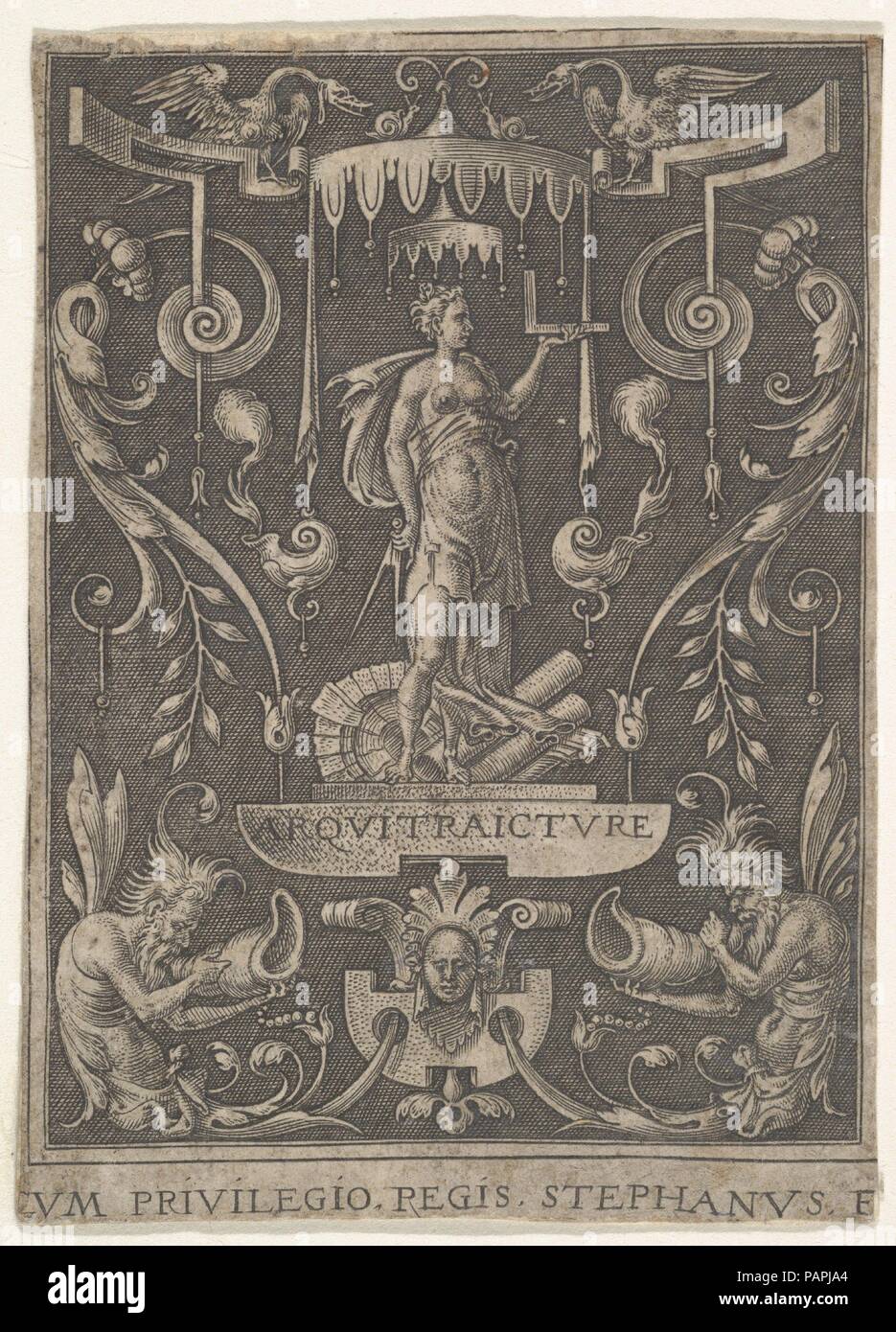 Architettura (Arquitraicture). Artista: Etienne Delaune (francese, Orléans 1518/19-1583 Strasburgo). Dimensioni: Immagine: 3 x 2 1/8 in. (7,6 x 5,4 cm). Data: XVI secolo. Museo: Metropolitan Museum of Art di New York, Stati Uniti d'America. Foto Stock