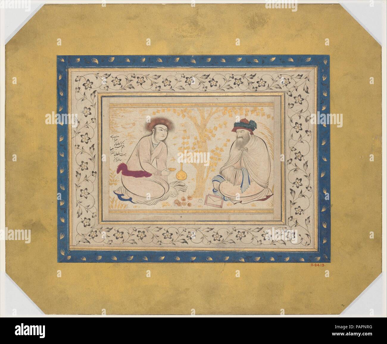 Gioventù e Dervish. Dimensioni: 9 1/2 x 7a. (24,1 x 17,8 cm). Data: secondo quarto del XVII secolo. Mentre la scritta nel disegno assegna al celebre artista Riza-ye " Abbasi di Isfahan scuola, è più probabile da un allievo seguendo il tipico stile calligrafico del maestro. Da circa 1610, figure in Isfahan disegni e dipinti hanno pesanti a forma di pera cosce e ampia, le guance rotonde. Il soggetto di una gioventù abbinato con un uomo più anziano, spesso un derviscio o un poeta, illustrato il rapporto della guida spirituale o "PIR" e il suo discepolo, il 'murid'. Museo: Metropolitan Foto Stock