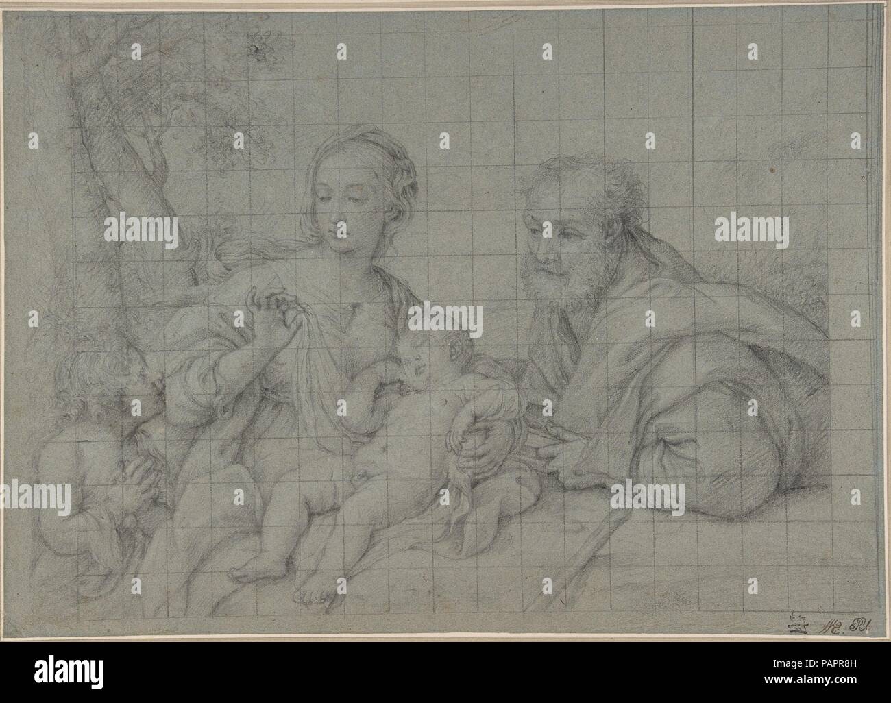 La Santa Famiglia con il bambino San Giovanni Battista. Artista: Sassoferrato (Giovanni Battista Salvi) (italiano, Sassoferrato Roma 1609-1685). Dimensioni: 9-15/16 x 14-1/16 in. (25,3 x 35,7 cm). Data: 1609-85. Museo: Metropolitan Museum of Art di New York, Stati Uniti d'America. Foto Stock