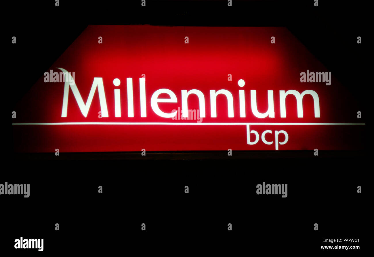 Das Logo der Marke MILLENIUM BCP", Lisbona, Portogallo. Foto Stock