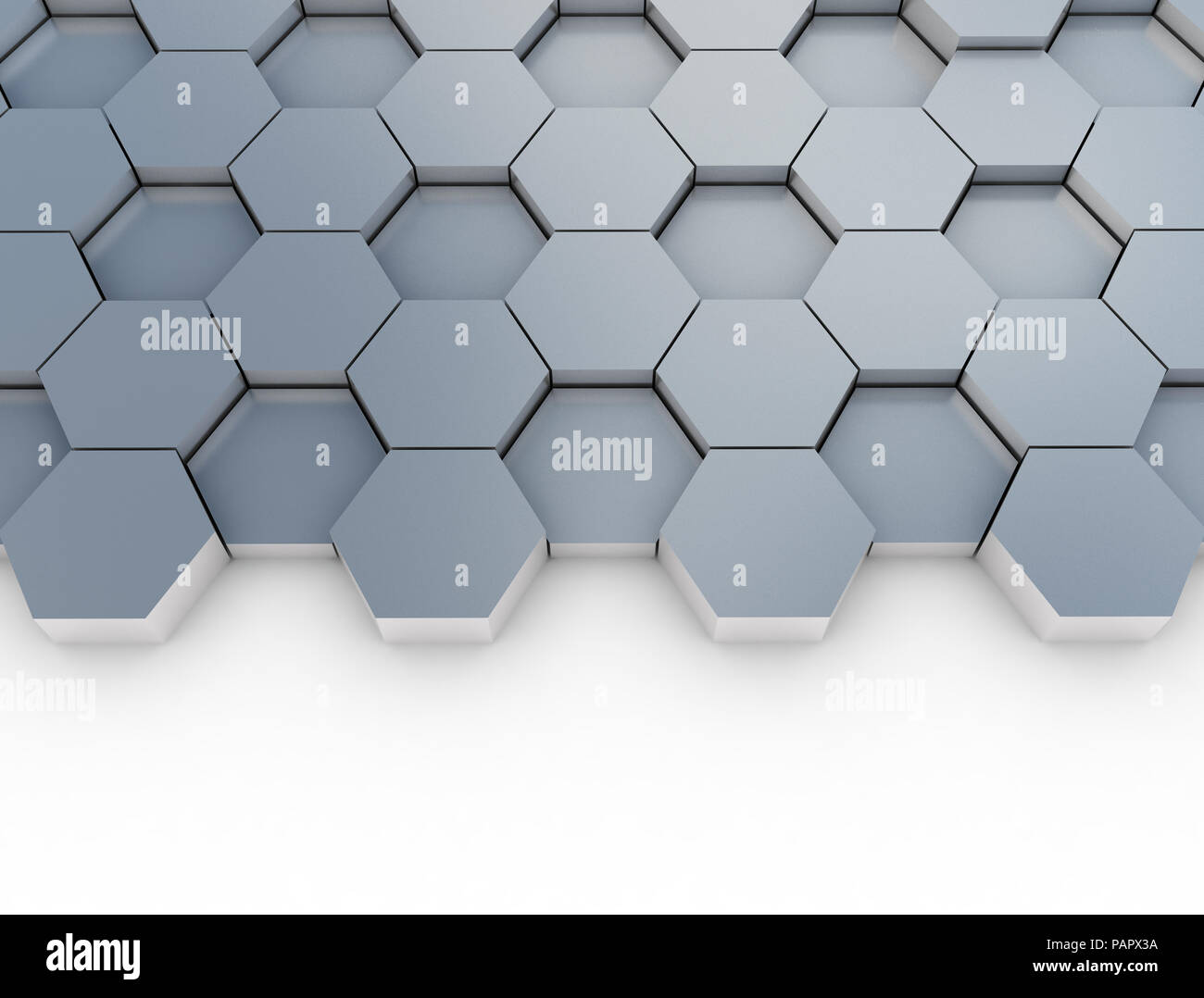 Metallo modello esagonale su sfondo bianco con ombra Foto Stock