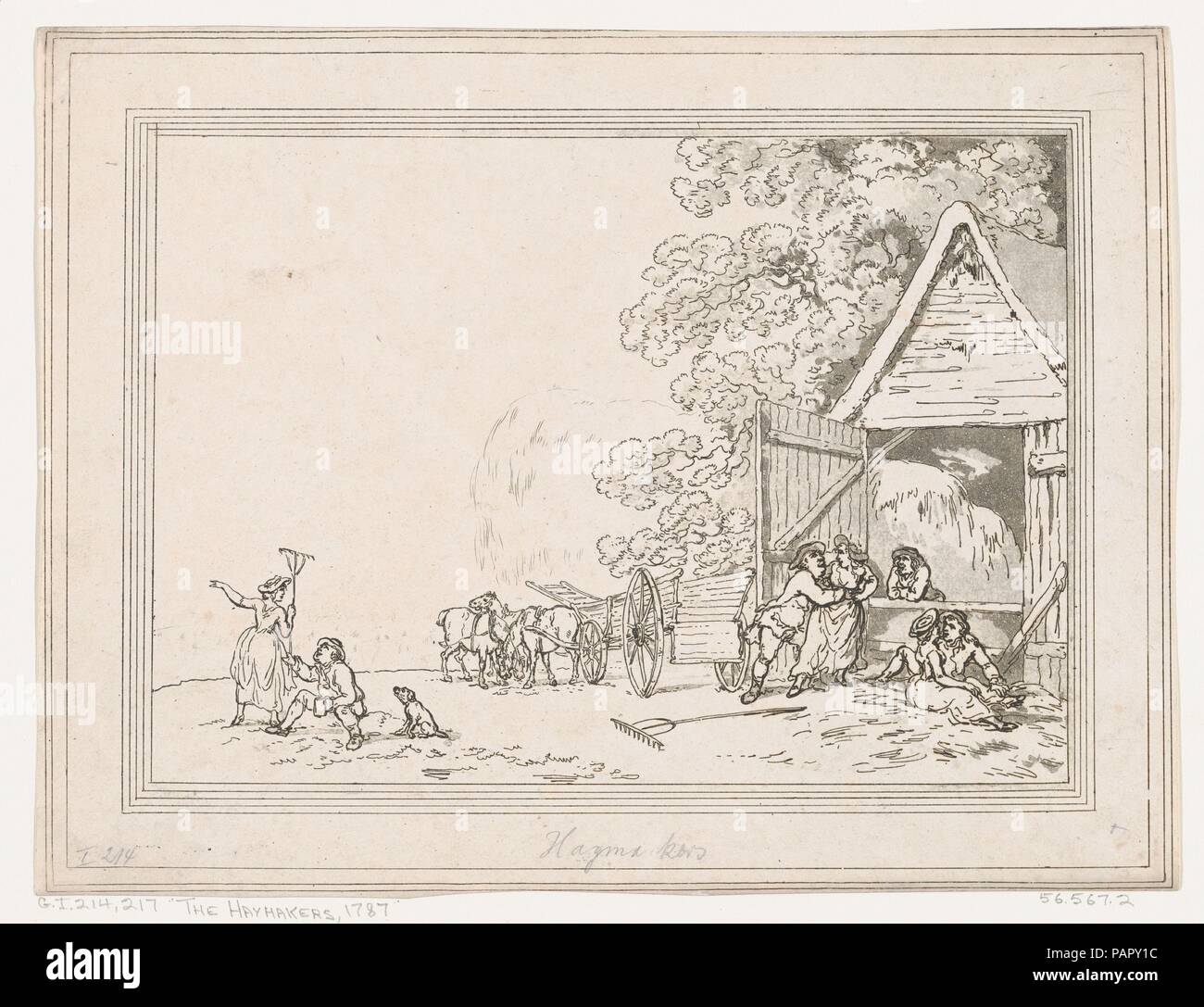 Il Haymakers. Artista: Thomas Rowlandson (British, Londra Londra 1757-1827). Dimensioni: foglio: 8 11/16 × 11 3/8 in. (22 × 28,9 cm). Data: 1787. Museo: Metropolitan Museum of Art di New York, Stati Uniti d'America. Foto Stock