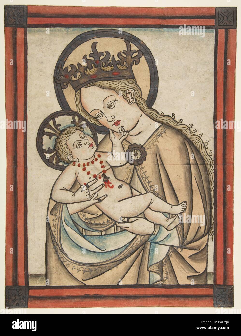 La Madonna e il bambino. Artista: Anonimo, Tedesco, Augsburg, del XV secolo. Dimensioni: foglio: 13 1/8 x 9 15/16 in. (33,3 x 25,2 cm). Data: ca. 1460-70. Museo: Metropolitan Museum of Art di New York, Stati Uniti d'America. Foto Stock