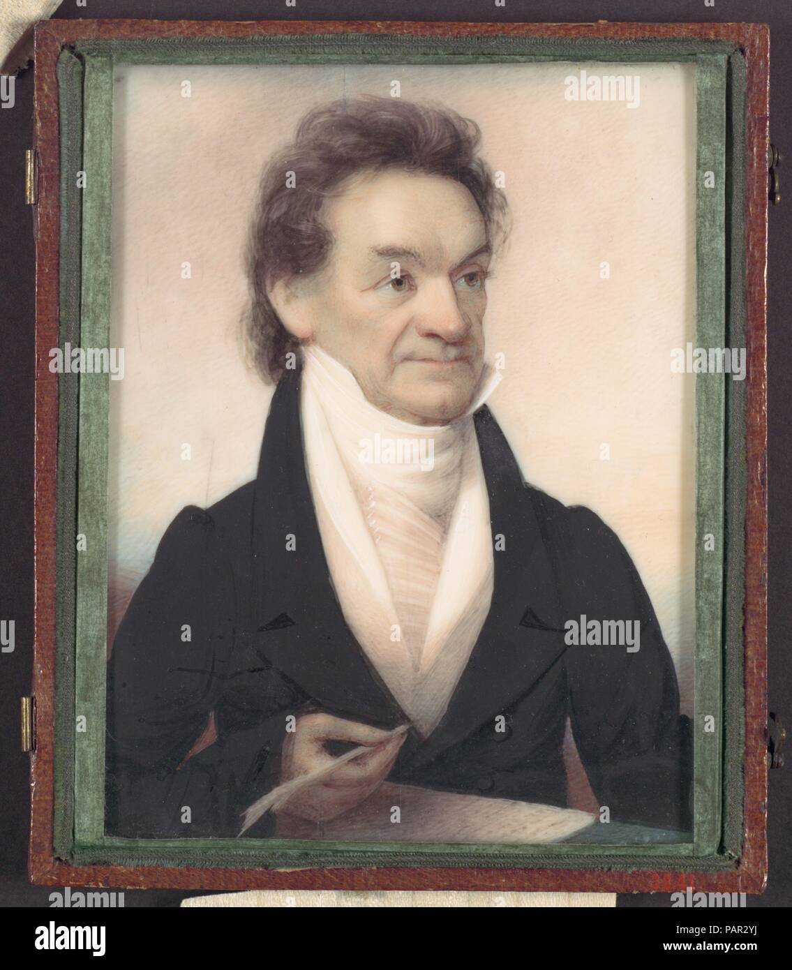 Edward Livingston. Artista: Anson Dickinson (1779-1852). Dimensioni: 4 1/8 x 3 1/4 in. (10,5 x 8,3 cm). Data: ca. 1827. Dickinson ha iniziato la sua carriera di pittura a New Haven e nel 1804 si trasferisce a New York, che rimarrebbe in casa sua base durante un po' di carriera peripatetica. Edward Livingston (1764-1836) sat per Dickinson il 3 febbraio 1827 a Washington D.C., come è registrato in l'artista libro giornale. Il più giovane di Robert R. Livingston e Margaret Beekman di nove figli, Edward è spesso denominato "il giurista' distinguere lui da altri dello stesso nome nella sua estesa e prolifico fam Foto Stock