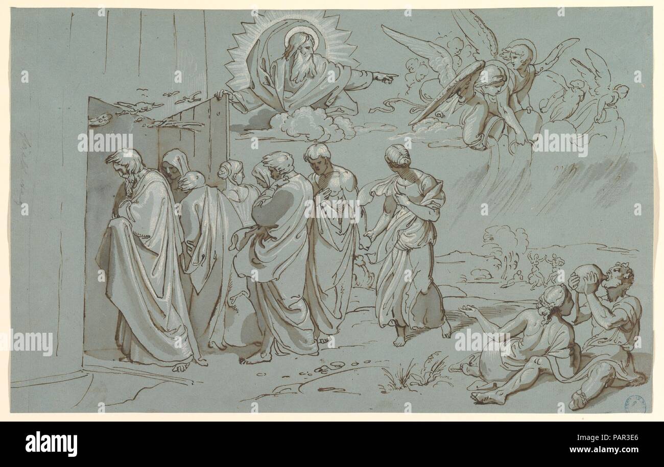 Dio chiama Noè e la sua famiglia nell'arca. Artista: Joseph von Führich (austriaco, Kratzau 1800-1876 Vienna). Dimensioni: foglio: 9 5/16 x 14 5/8 in. (23,6 x 37,2 cm). Data: 1827 (?). Museo: Metropolitan Museum of Art di New York, Stati Uniti d'America. Foto Stock