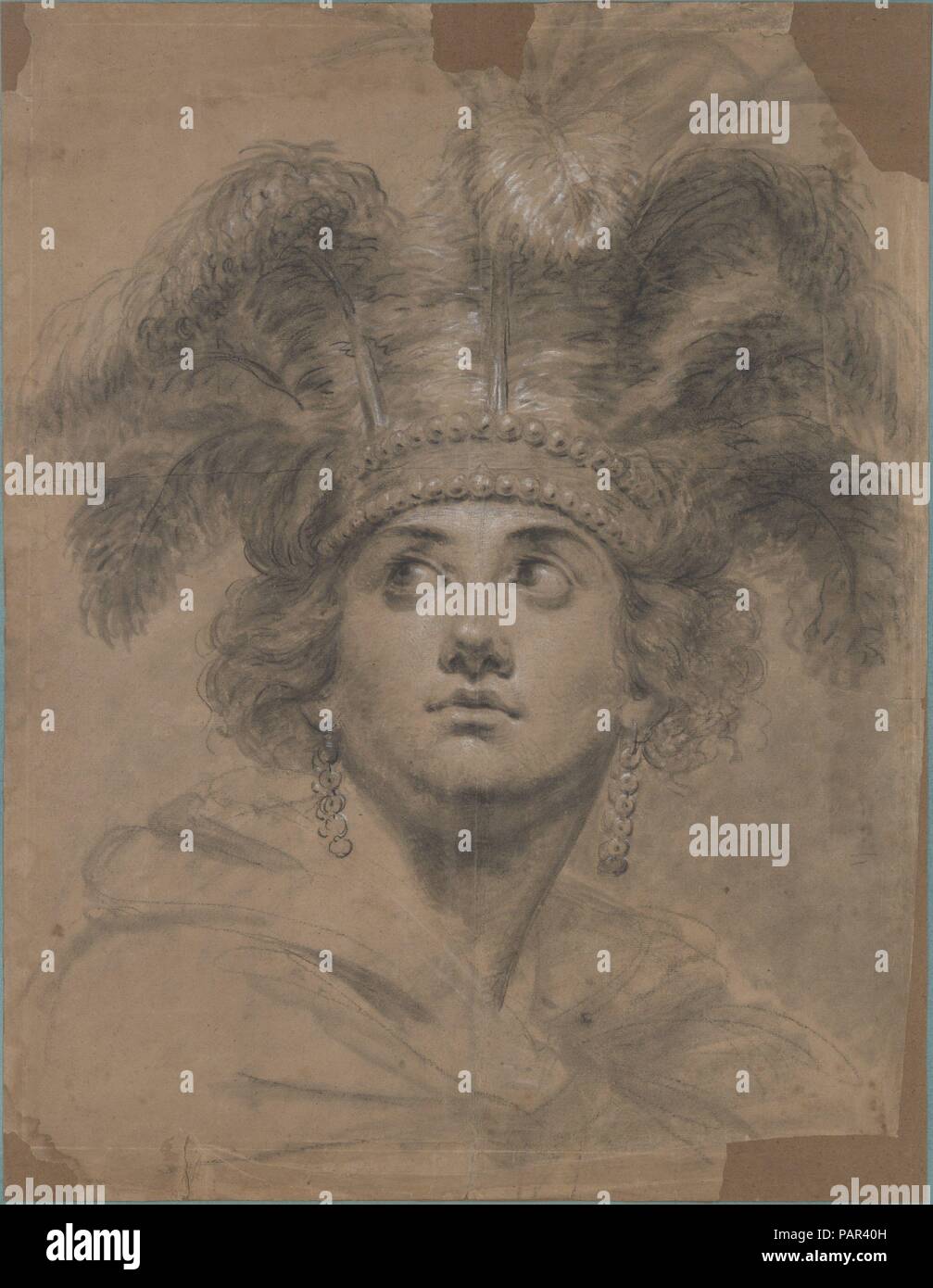 Testa di donna come America. Artista: Antoine Vestier (francese, Avallon 1740-1824 Paris). Dimensioni: 25 x 19 3/8 in. (63,5 x 49,2 cm). Data: n.d.. Museo: Metropolitan Museum of Art di New York, Stati Uniti d'America. Foto Stock