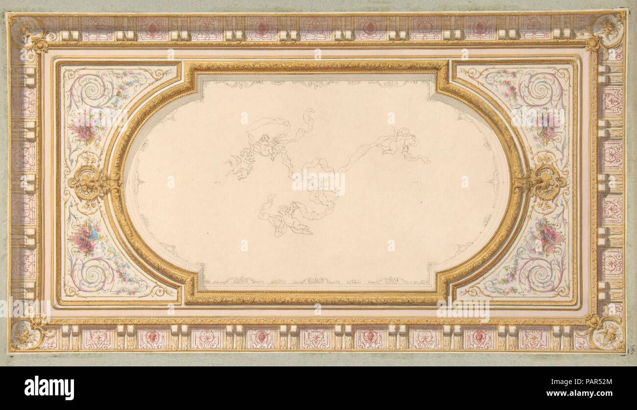 Design per un soffitto con cuscinetto a nastro putti. Artista: Jules-Edmond-Charles Lachaise (francese, morto 1897); Eugène-Pierre Gourdet (francese nato a Parigi, 1820-1889). Dimensioni: complessivo: 17 3/16 x 19 9/16 in. (43,6 x 49,7 cm). Data: seconda metà del XIX secolo. Museo: Metropolitan Museum of Art di New York, Stati Uniti d'America. Foto Stock