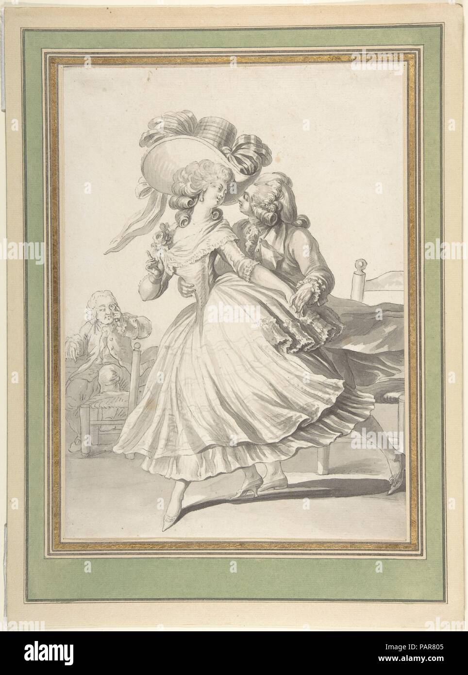 Disegno del costume: del Signore e della signora Dancing. Artista: attribuita a Louis Binet (francese, Parigi Parigi 1744-1800). Dimensioni: foglio: 11 9/16 x 8 1/8 in. (29,3 x 20,7 cm). Data: 1760-1800. Museo: Metropolitan Museum of Art di New York, Stati Uniti d'America. Foto Stock