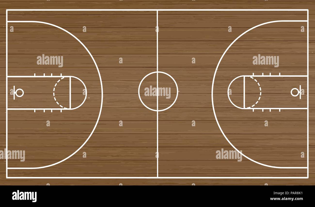 Campo da pallacanestro su pavimento in legno duro sfondo testurizzato, illustrazione vettoriale Illustrazione Vettoriale