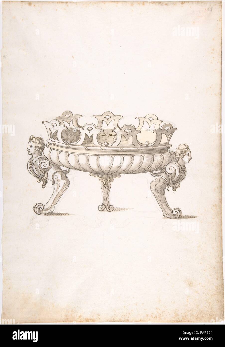 Design per un vaso di bronzo. Artista: Erasmus (Hornick Netherlandish, Antwerp ca. 1520-1583 Praga). Dimensioni: 16 1/2 x 11 1/4 in. (41,9 x 28,6 cm). Ex attribuzione: precedentemente attribuito a anonimo, del XVI secolo. Data: XVI secolo. Museo: Metropolitan Museum of Art di New York, Stati Uniti d'America. Foto Stock