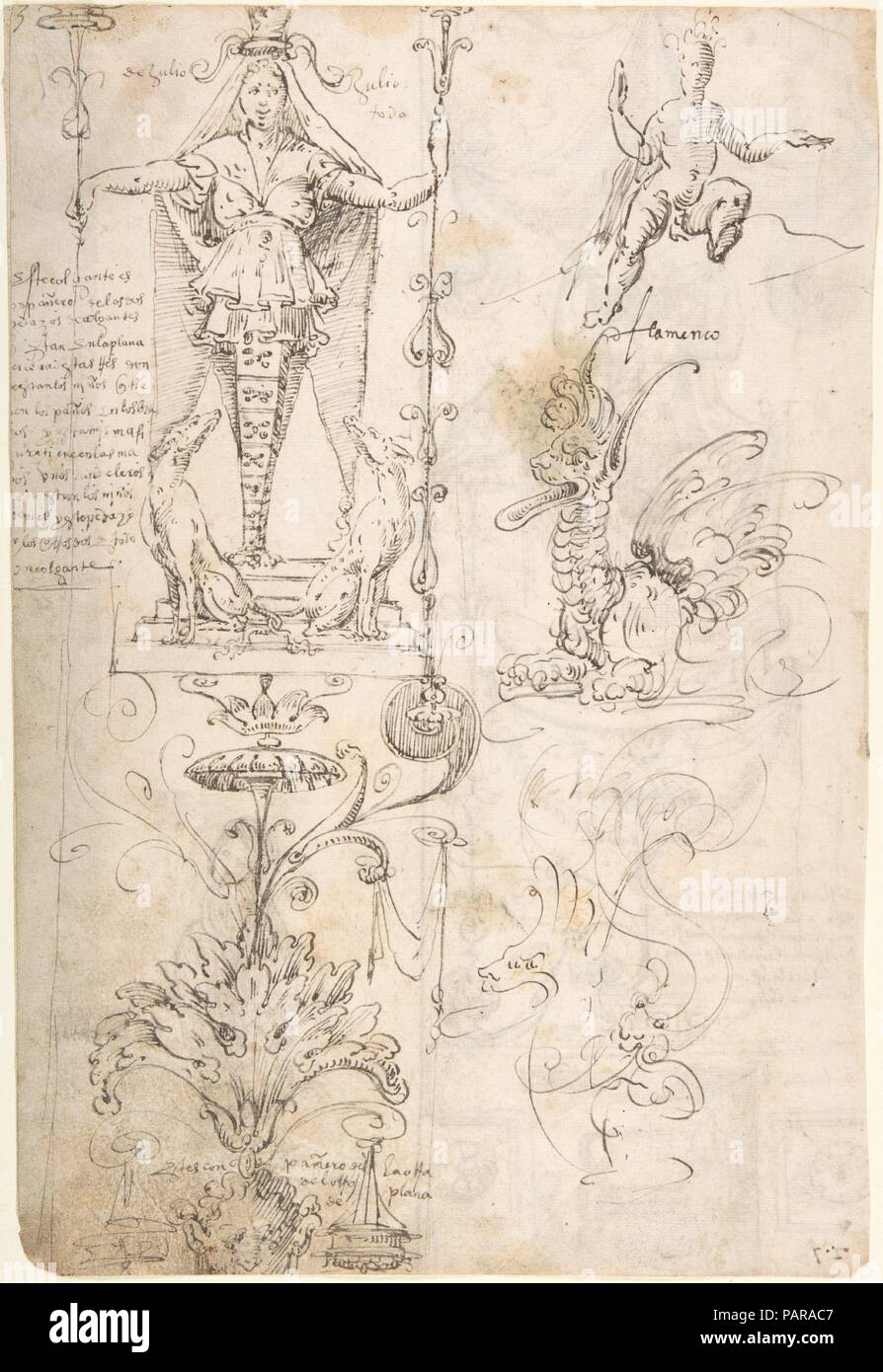 Quattro diversi studi di figura (recto); grottesco disegni (verso). Artista: attribuito a Andrés de Melgar (spagnolo, documentato S. Domingo de la Calzada, morto dopo il 1554). Dimensioni: 13-3/16 x 9-1/16 in. (33,5 x 23,0 cm). Data: ca. 1545-60. Museo: Metropolitan Museum of Art di New York, Stati Uniti d'America. Foto Stock