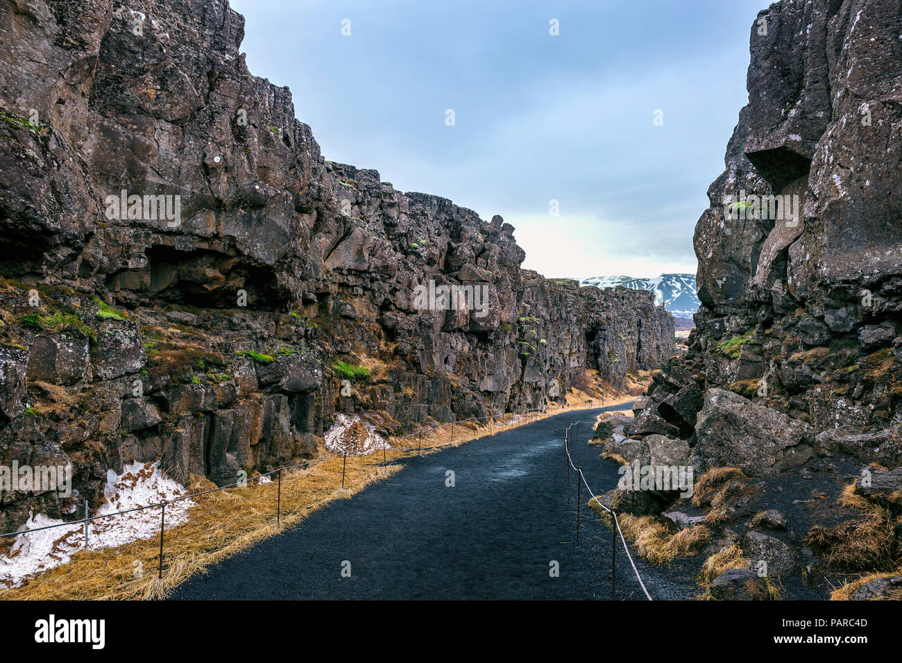 Pingvellir (Thingvellir) Parco Nazionale, placche tettoniche in Islanda. Foto Stock