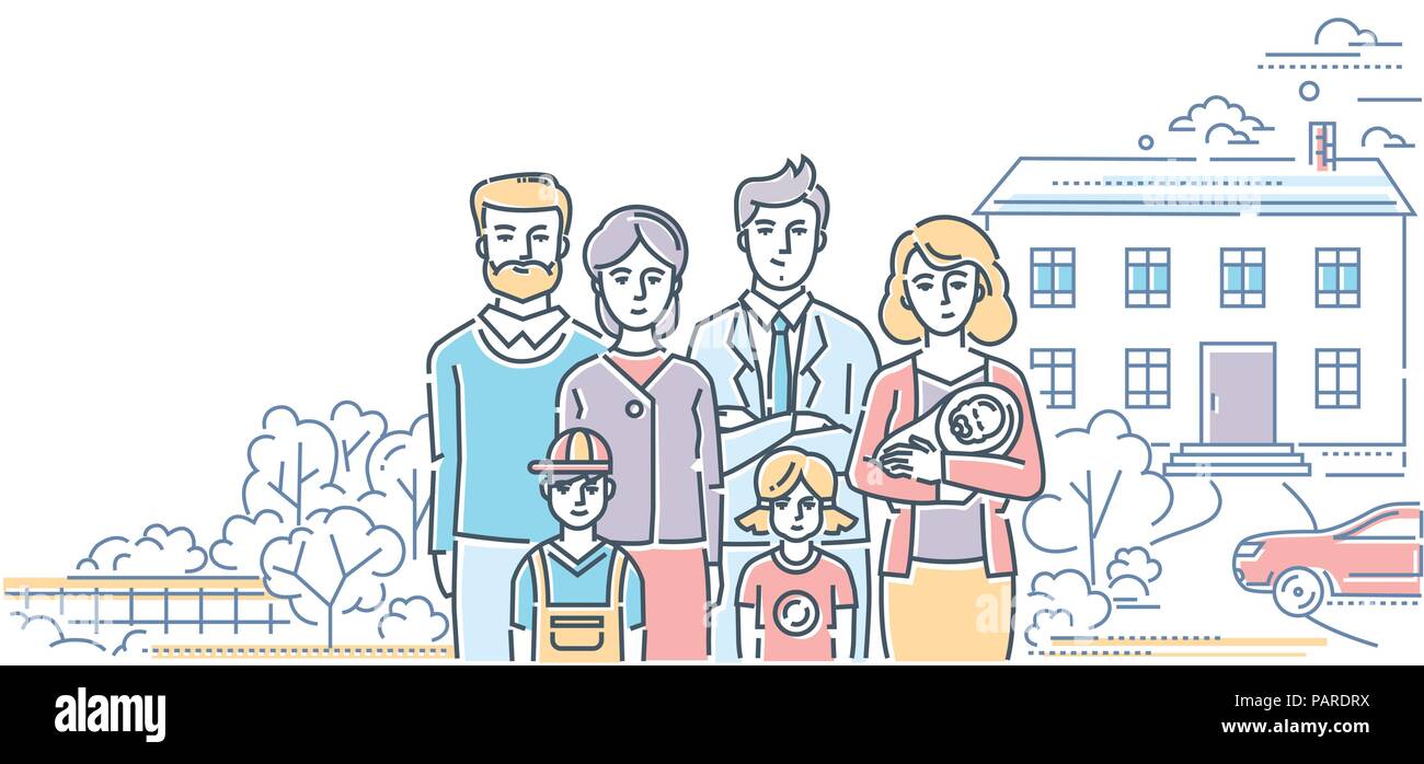I valori della famiglia - linea colorato stile design illustrazione Illustrazione Vettoriale