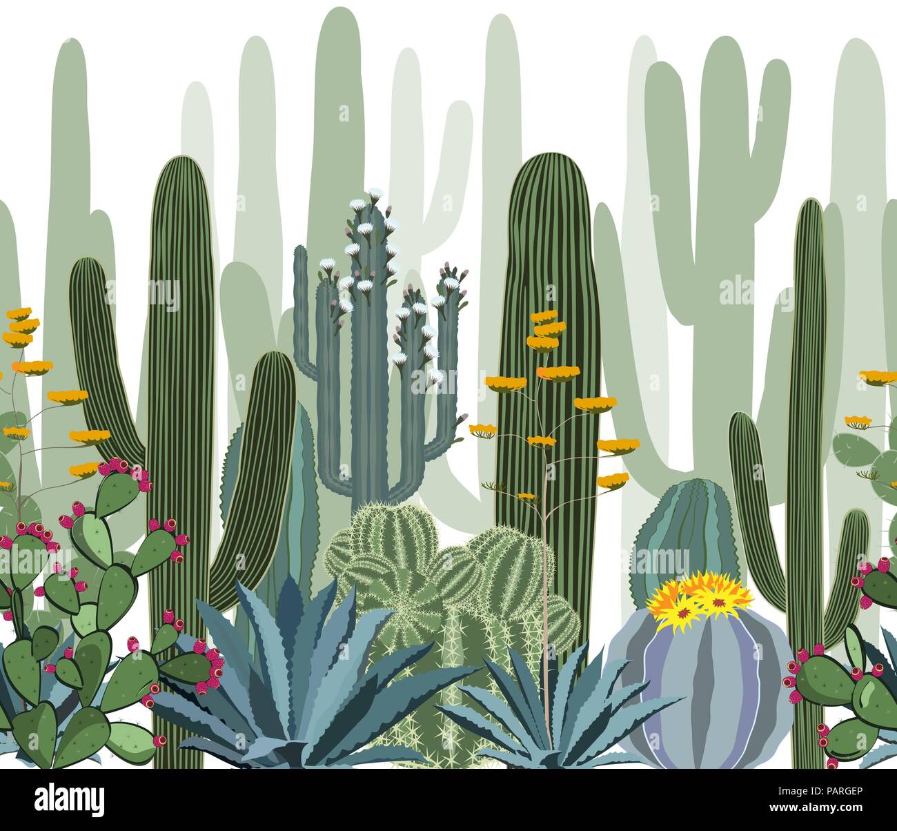 Modello senza cuciture con cactus. Selvaggia foresta di cactus Illustrazione Vettoriale
