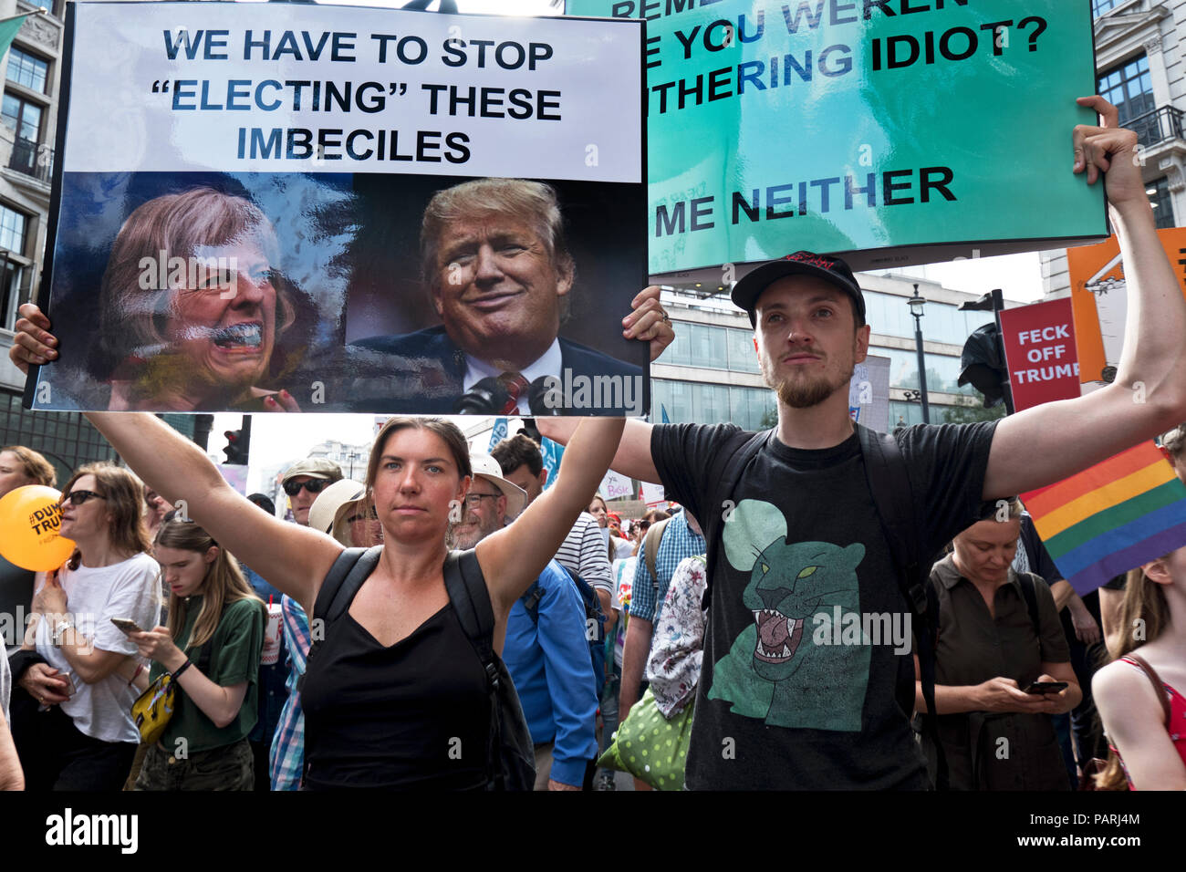 Anti Trump protesta durante la sua visita a Londra. Il centro di Londra del 13 luglio 2018 Foto Stock