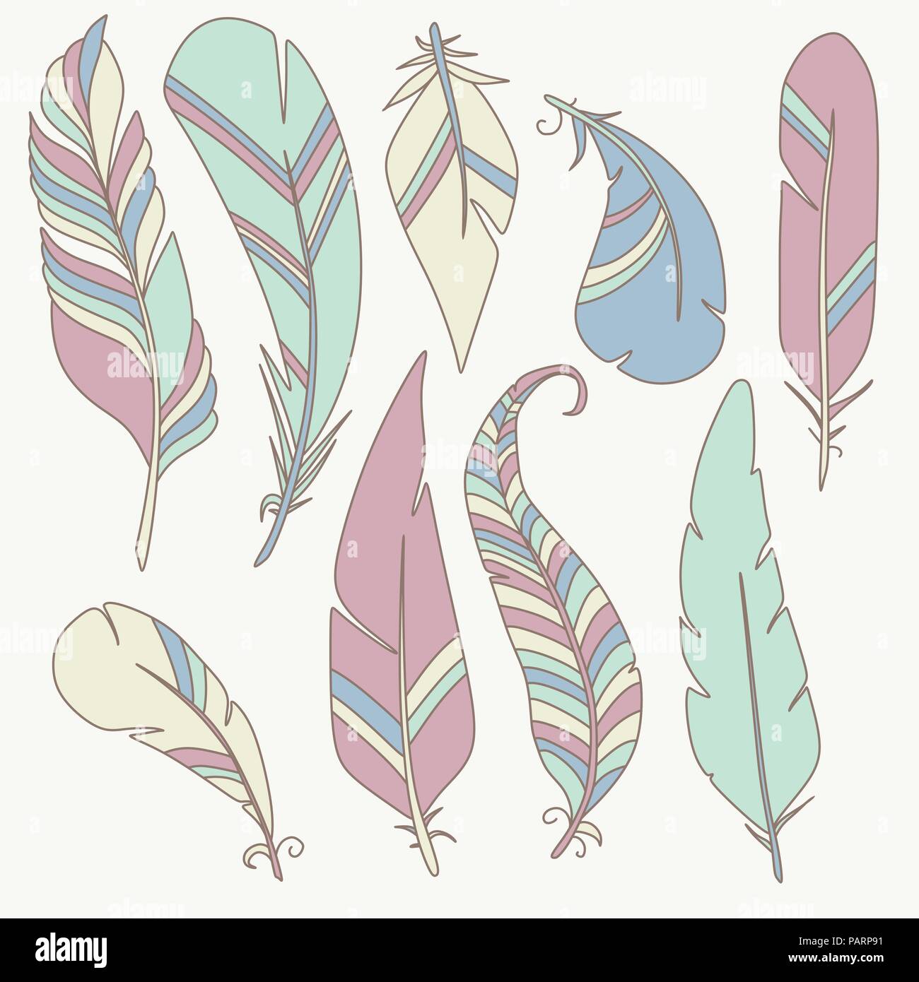 Cartoon tribali del vettore di piuma clip art pastello uccello doodle schizzo Illustrazione Vettoriale