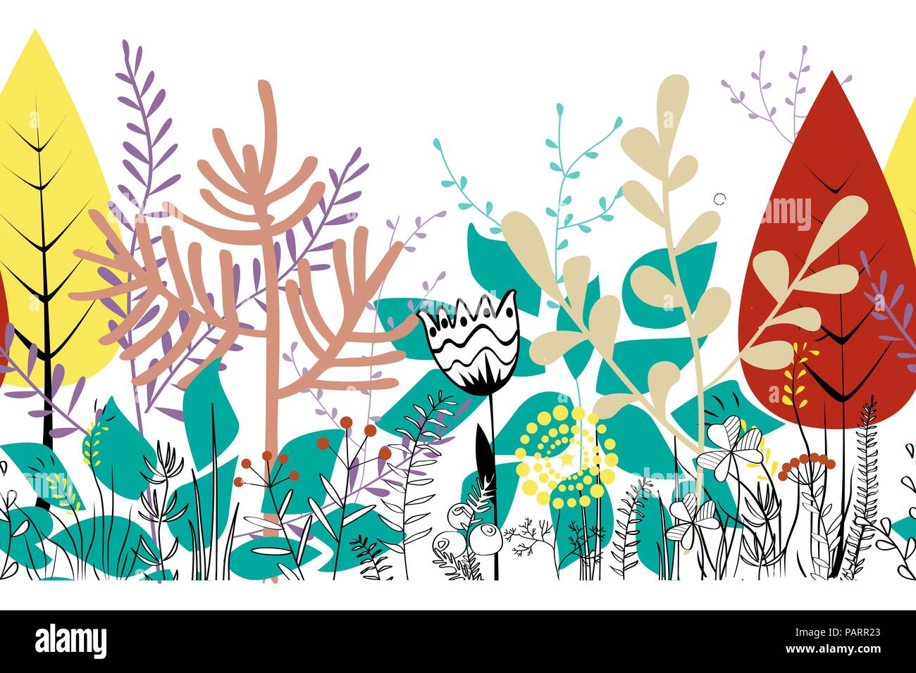 Multicolor tropicale alla moda autunno sfondo, foglie esotiche. Vettore illustrazione botanica, grande elemento di design per esempio schede di saluti, banner e Illustrazione Vettoriale