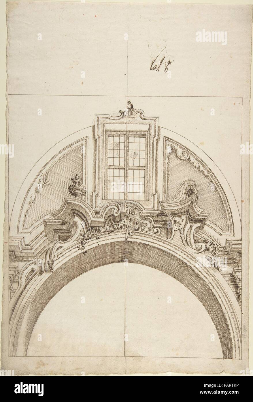 Due modelli alternativi per un arco al di sotto di una finestra. Artista: Anonimo, Italiano, piemontese del XVIII secolo. Dimensioni: 15 1/16 x 10 1/2 in. (38,3 x 26,7 cm). Data: 1700-1780. Museo: Metropolitan Museum of Art di New York, Stati Uniti d'America. Foto Stock