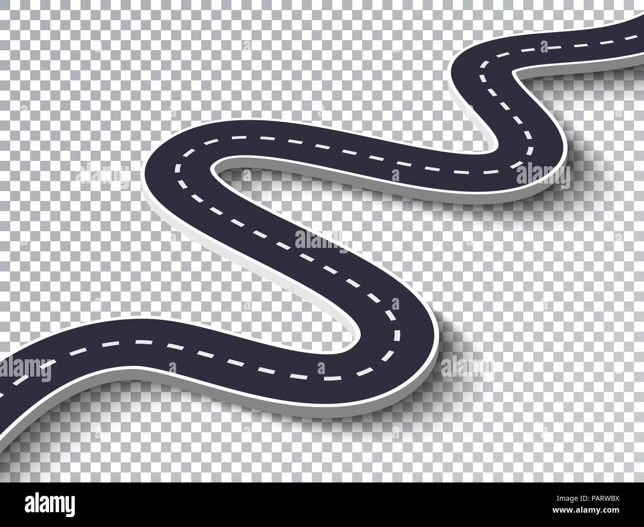 Avvolgimento isolato su strada trasparente effetto speciale. Tratto di strada percorso modello infografico. EPS vettoriali 10 Illustrazione Vettoriale