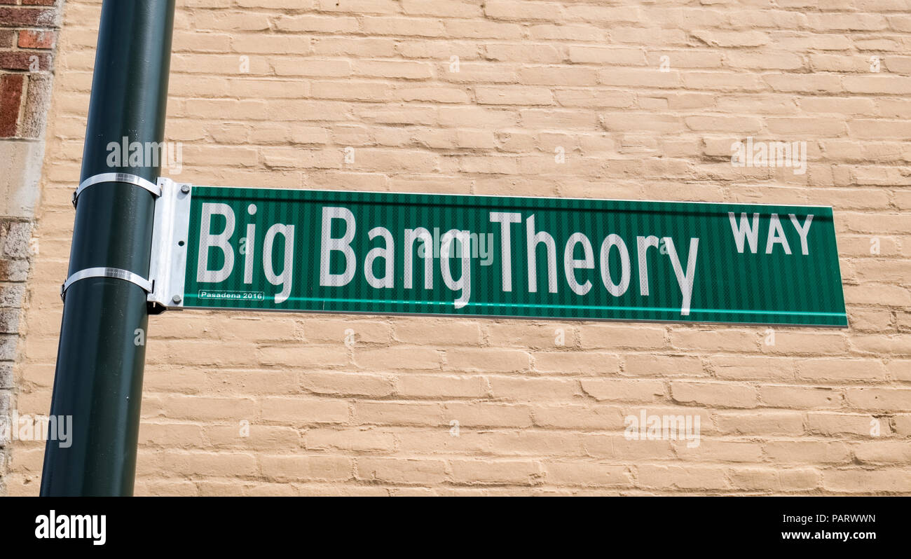 Big Bang Theory modo cartello stradale di Pasadena, California, Stati Uniti d'America Foto Stock