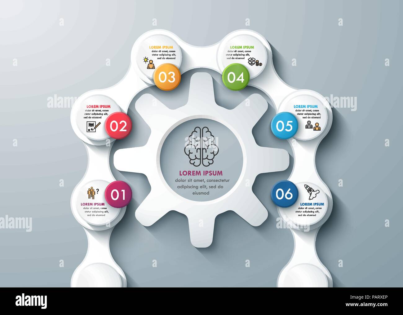 Processo di pensiero con ruote dentate e catene infographics business. EPS vettoriali 10 Illustrazione Vettoriale