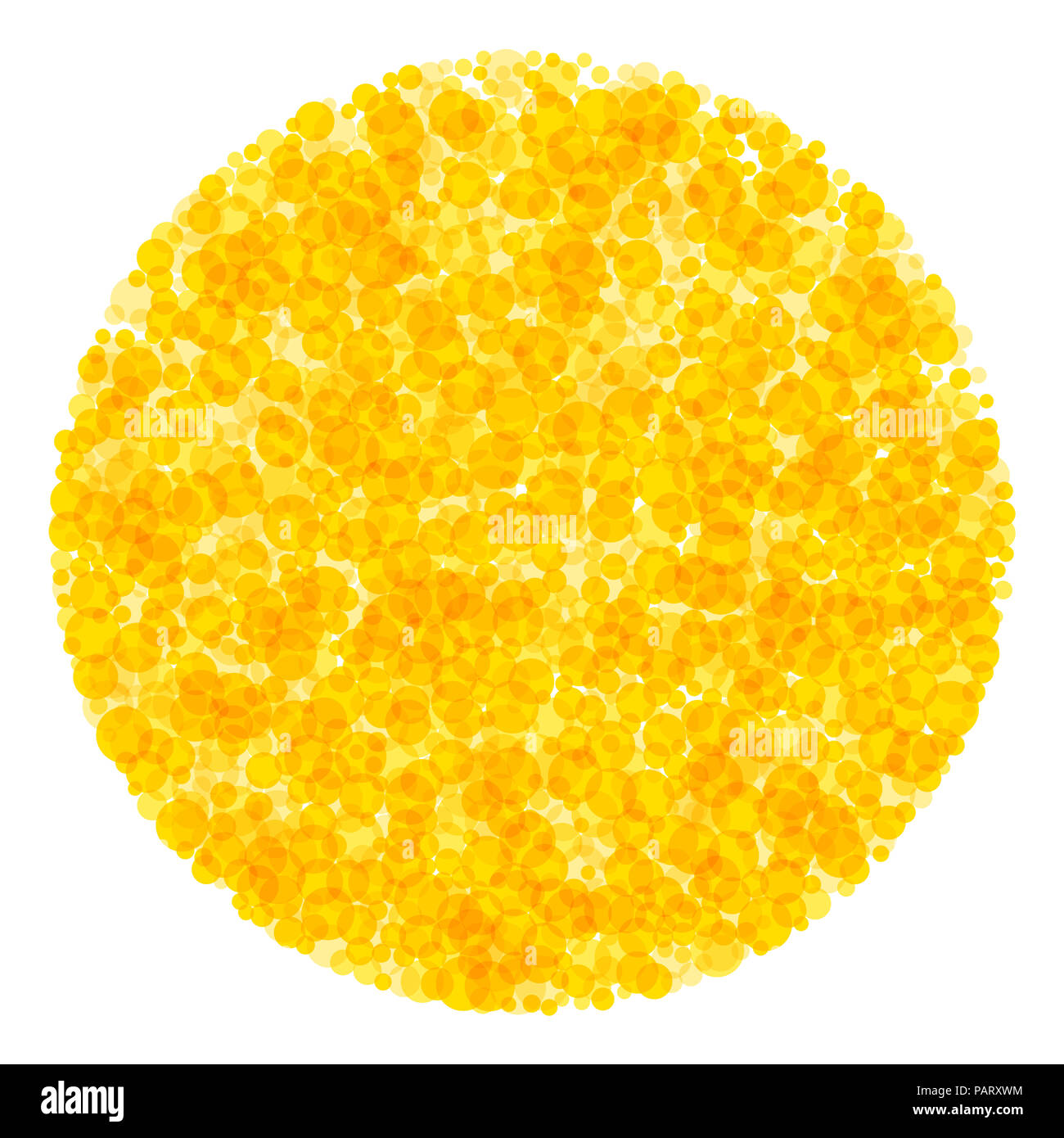 Cerchio di puntini. Molti giallo e arancio spot traslucido formando una luminosa zona conformata a cerchio, come un sole. Sunny decor. Illustrazione. Foto Stock