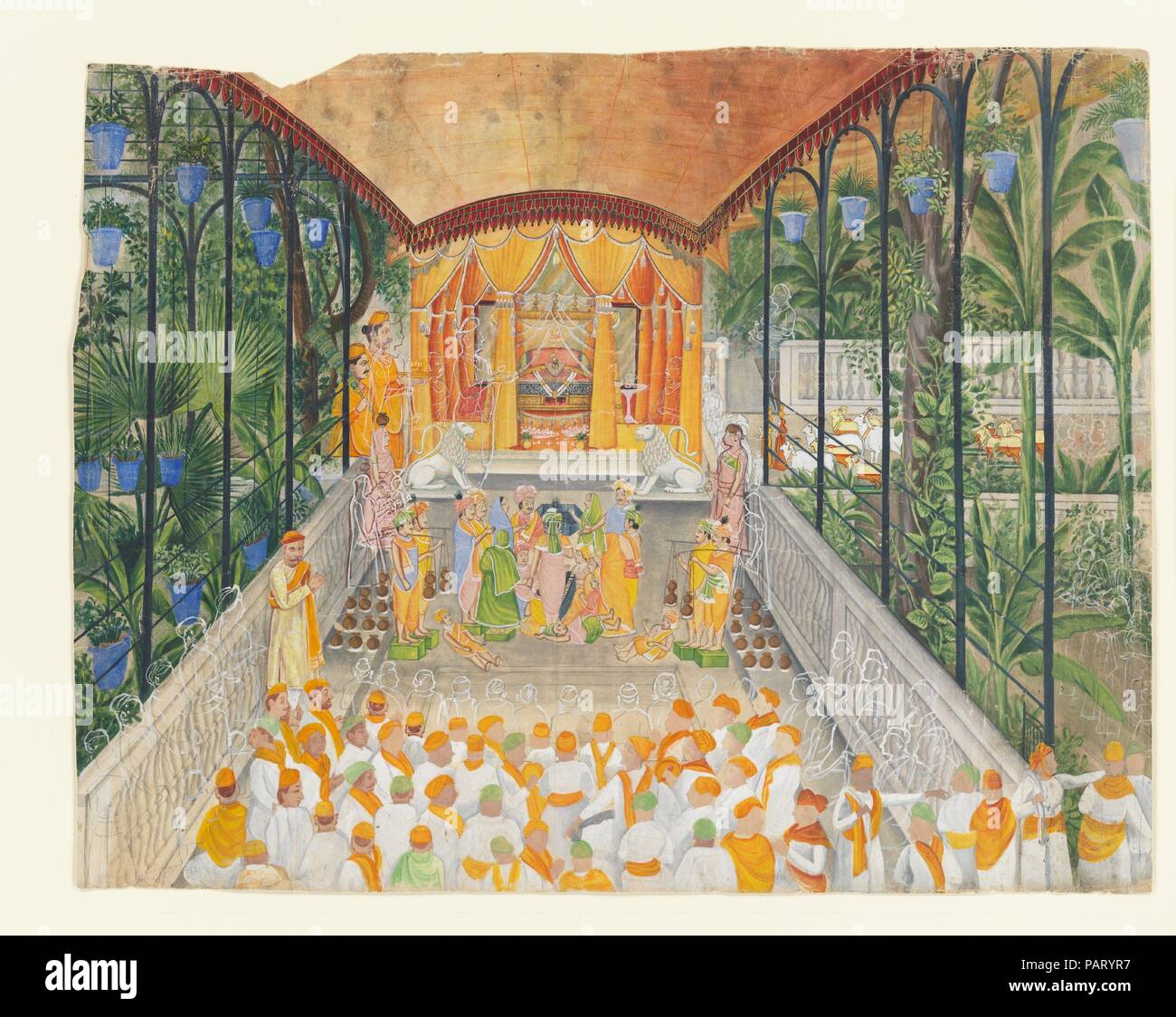 Celebrazione della nascita di Krishna (Janamashtami). Artista: attribuito a Ragunath. Cultura: (India Rajasthan, Nathadwara). Dimensioni: immagine (Vista): 19 7/8 x 25 1/4 in. (50,5 x 64,1 cm) incorniciato: 28 x 35 in. (71,1 x 88,9 cm). Data: ca. 1880-1900. Museo: Metropolitan Museum of Art di New York, Stati Uniti d'America. Foto Stock