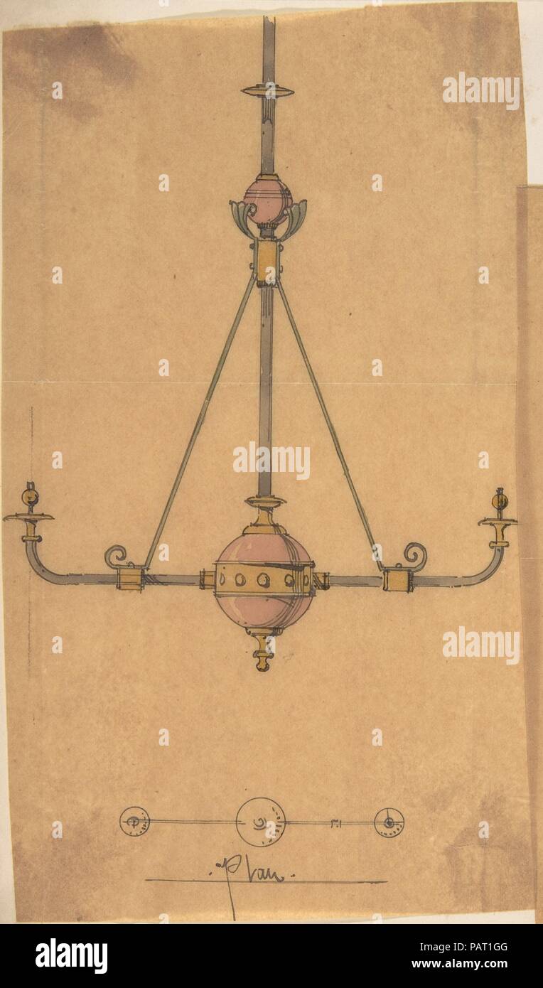 Design per [Gas?] Luci per una chiesa. Artista: Richardson Ellson & Co. (Inglese). Dimensioni: foglio: 7 1/16 x 4 1/8 in. (18 x 10,5 cm). Data: ca. 1880. Museo: Metropolitan Museum of Art di New York, Stati Uniti d'America. Foto Stock