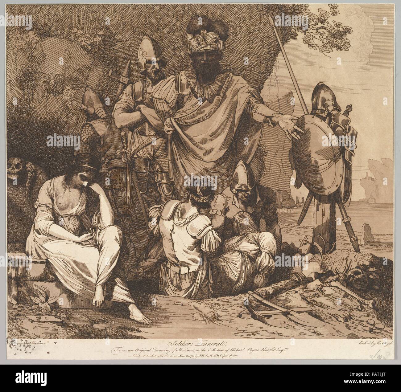 Un soldato funerale (da la vita e la morte di un soldato). Artista: Dopo John Hamilton Mortimer (British, Eastbourne 1740-1779 Londra); inciso e pubblicato da Robert Blyth (British, ca. 1750-1784). Dimensioni: foglio: 14 15/16 x 16 5/16 in. (38 x 41,4 cm). Data: 1 maggio 1781. Museo: Metropolitan Museum of Art di New York, Stati Uniti d'America. Foto Stock