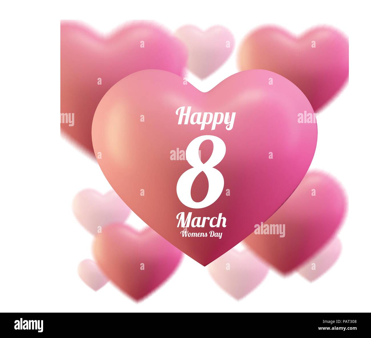 8 Marzo Giornata della donna biglietto di auguri Modello . Rosa di ballon cuore , amore . Illustrazione Vettoriale di cuori Illustrazione Vettoriale