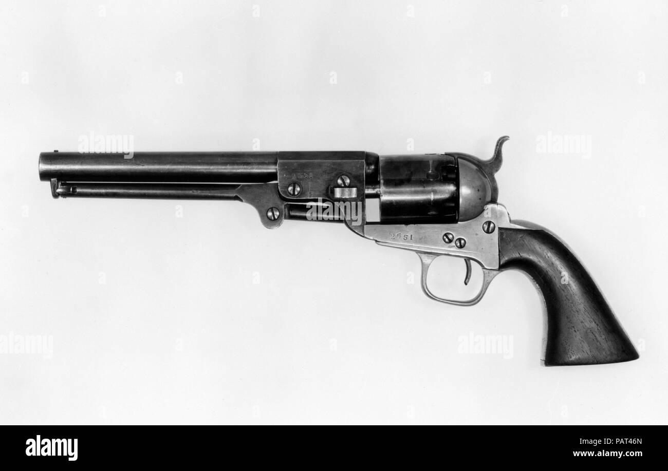 Colt Navy Revolver a percussione, modello confederato, n. di serie 2651. Cultura: American, Griswoldville, Georgia. Progettista: Samuel Colt (American di Hartford, nel Connecticut, 1814-1862). Dimensioni: L. 13 1/8 in. (33,3 cm); L. della canna 7 1/2 in. (19,1 cm); Cal. .36 in. (9 mm). Produttore: Il Griswold e Grier Company (American, secolo XIX). Data: 1862-64. Museo: Metropolitan Museum of Art di New York, Stati Uniti d'America. Foto Stock