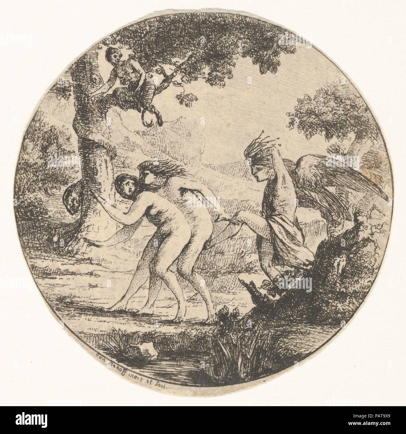 Adamo ed Eva cacciati dal paradiso. Artista: il barone Dominique Vivant Denon (francese, Givry 1747-1825 Paris). Dimensioni: foglio: 2 15/16 x 2 15/16 in. (7,5 x 7,4 cm). Data: XVIII-XIX secolo. Museo: Metropolitan Museum of Art di New York, Stati Uniti d'America. Foto Stock