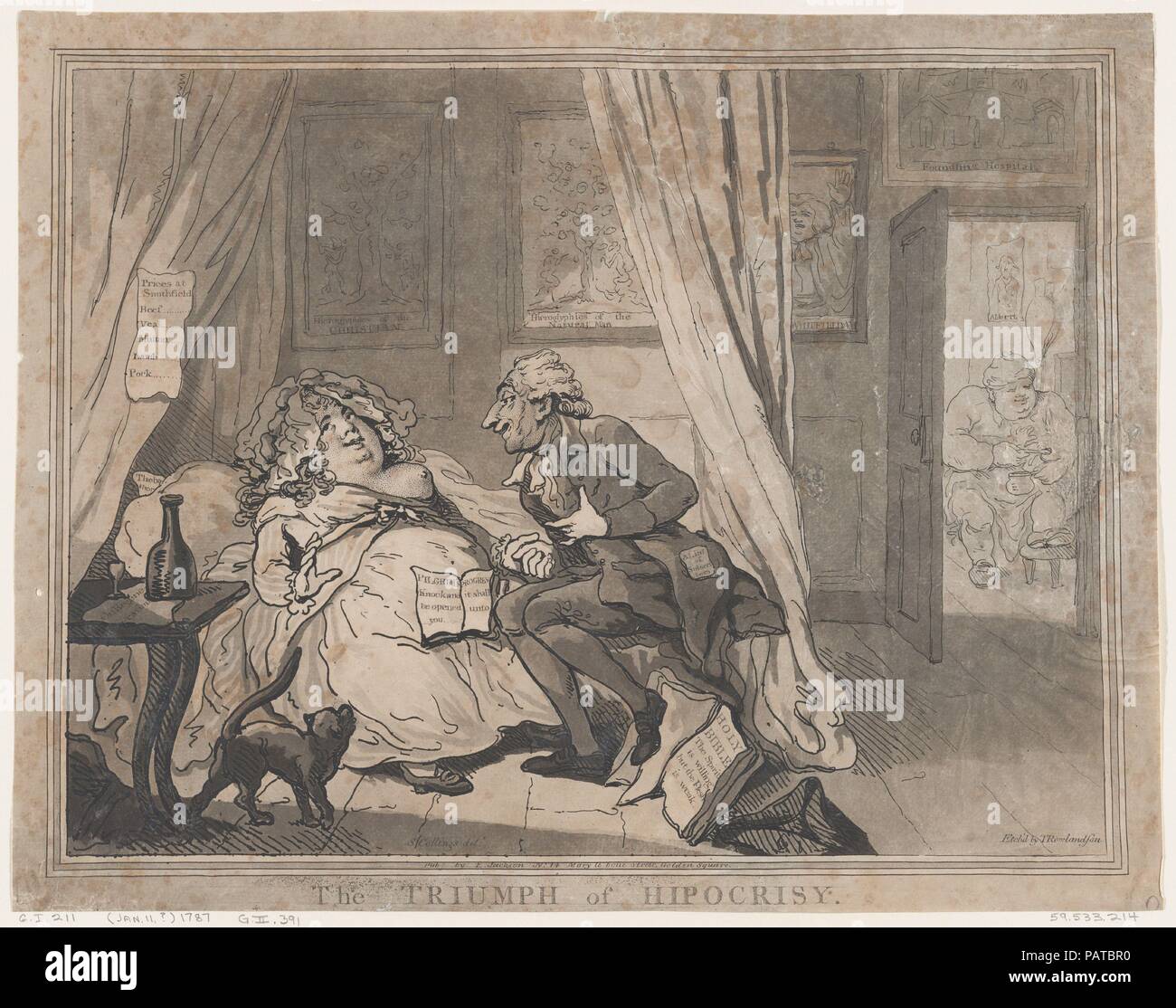 Il Trionfo di Hipocrisy. Artista: Thomas Rowlandson (British, Londra Londra 1757-1827); dopo Samuel Collings (British, attivo 1784-95). Dimensioni: foglio: 12 1/16 × 15 7/16 in. (30,7 × 39,2 cm). Editore: E. Jackson (Londra). Data: 11 gennaio 1787. Museo: Metropolitan Museum of Art di New York, Stati Uniti d'America. Foto Stock