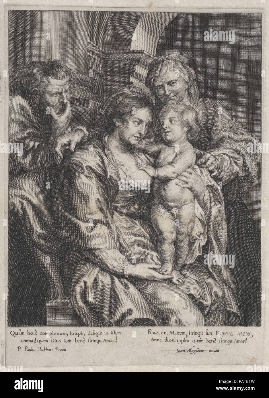 Sacra famiglia con San Anna. Artista: Paulus Ponzio (fiammingo, Anversa 1603-1658 Anversa); dopo Peter Paul Rubens (fiammingo, Siegen 1577-1640 Anversa). Dimensioni: Piastra: 10 3/16 x 7 5/16 in. (25,9 × 18,5 cm) foglio: 13 3/8 × 8 9/16 in. (33,9 × 21,8 cm). Editore: Johannes Meyssens (fiammingo, Bruxelles 1612-1670 Anversa). Data: ca. 1620-70. Museo: Metropolitan Museum of Art di New York, Stati Uniti d'America. Foto Stock