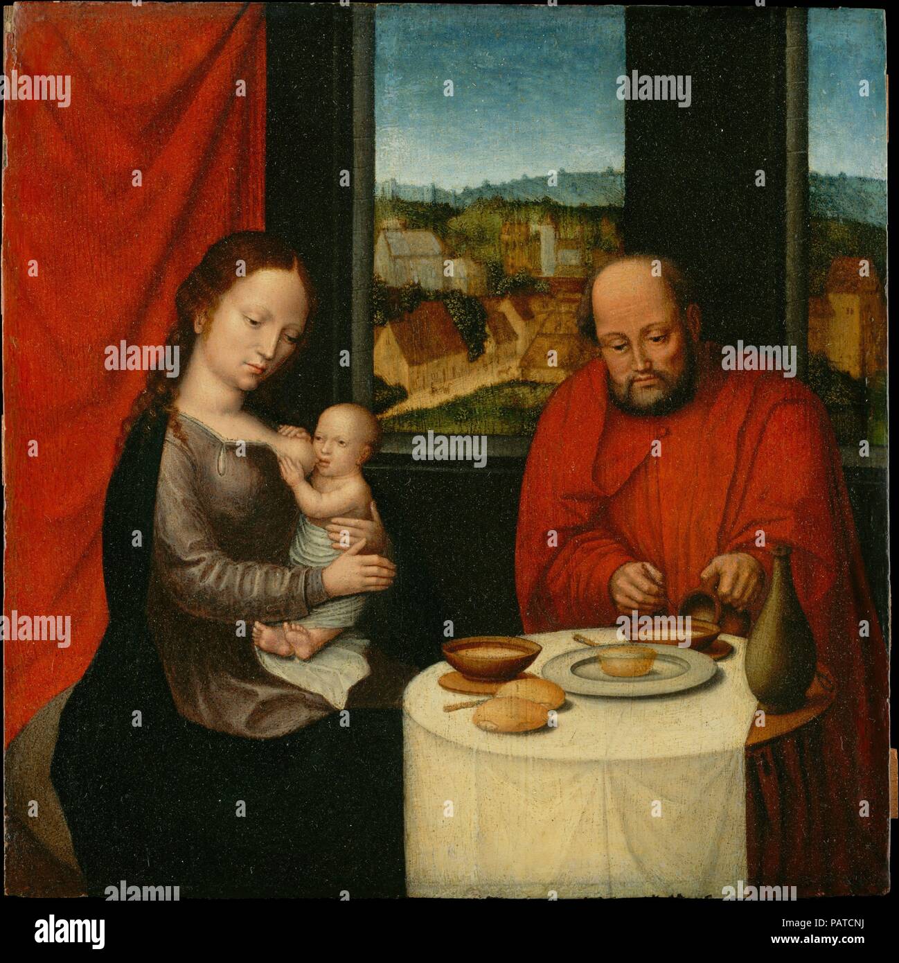 Vergine con Bambino e San Giuseppe. Artista: Netherlandish Painter, seconda metà del XVI secolo. Dimensioni: 8 3/4 x 8 11/16 in. (22,3 x 22 cm). Ex attribuzione: officina di Gerard David (Netherlandish, Oudewater ca. 1455-1523 Bruges). Data: seconda metà del XVI secolo. Museo: Metropolitan Museum of Art di New York, Stati Uniti d'America. Foto Stock