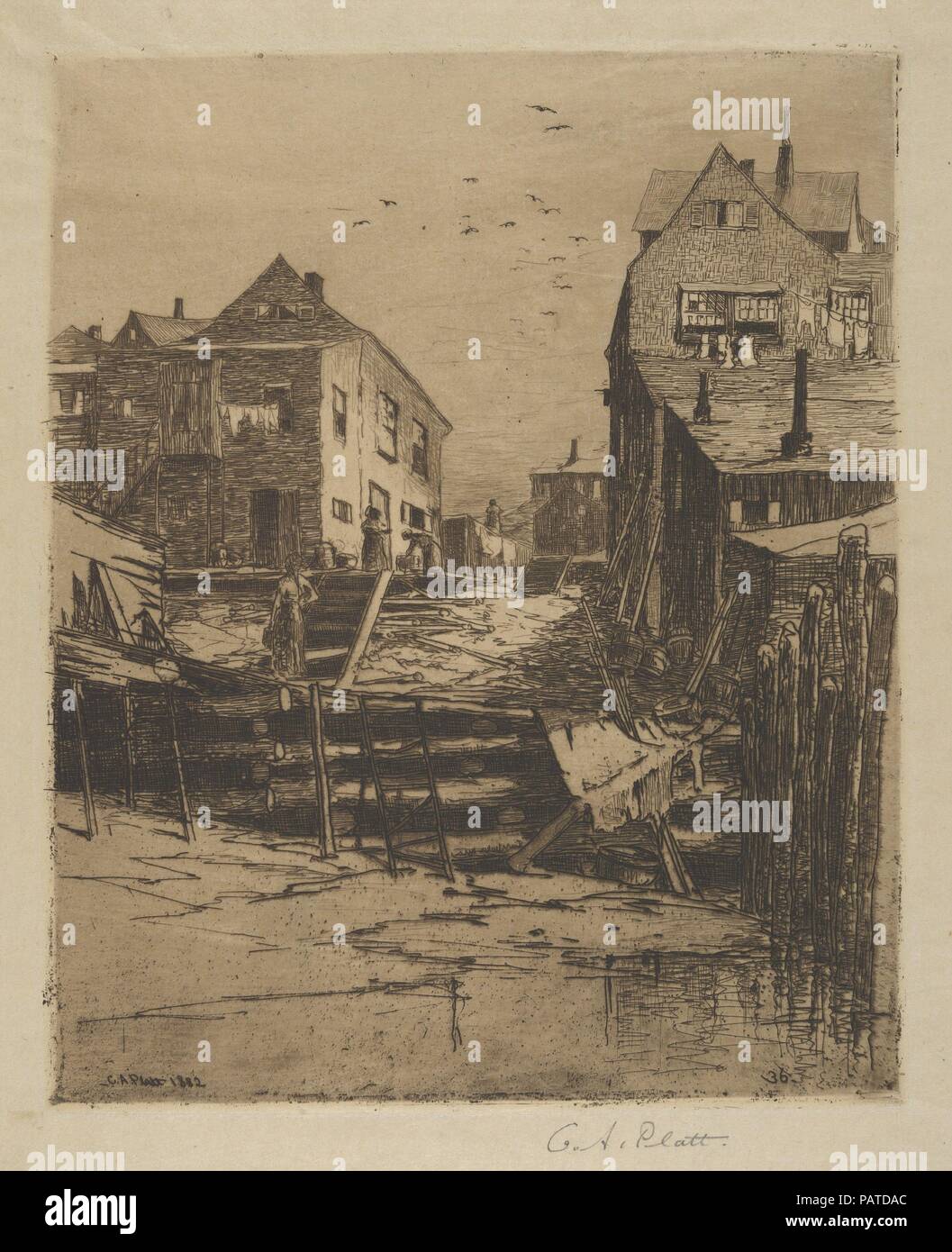 Un angolo di Portland. Artista: Charles Adams Platt (American, New York 1861-1933). Dimensioni: piastra: 10 1/4 x 8 5/16 in. (26 x 21,1 cm) foglio: 13 5/8 x 10 1/8 in. (34,6 x 25,7 cm). Data: 1882. Museo: Metropolitan Museum of Art di New York, Stati Uniti d'America. Foto Stock