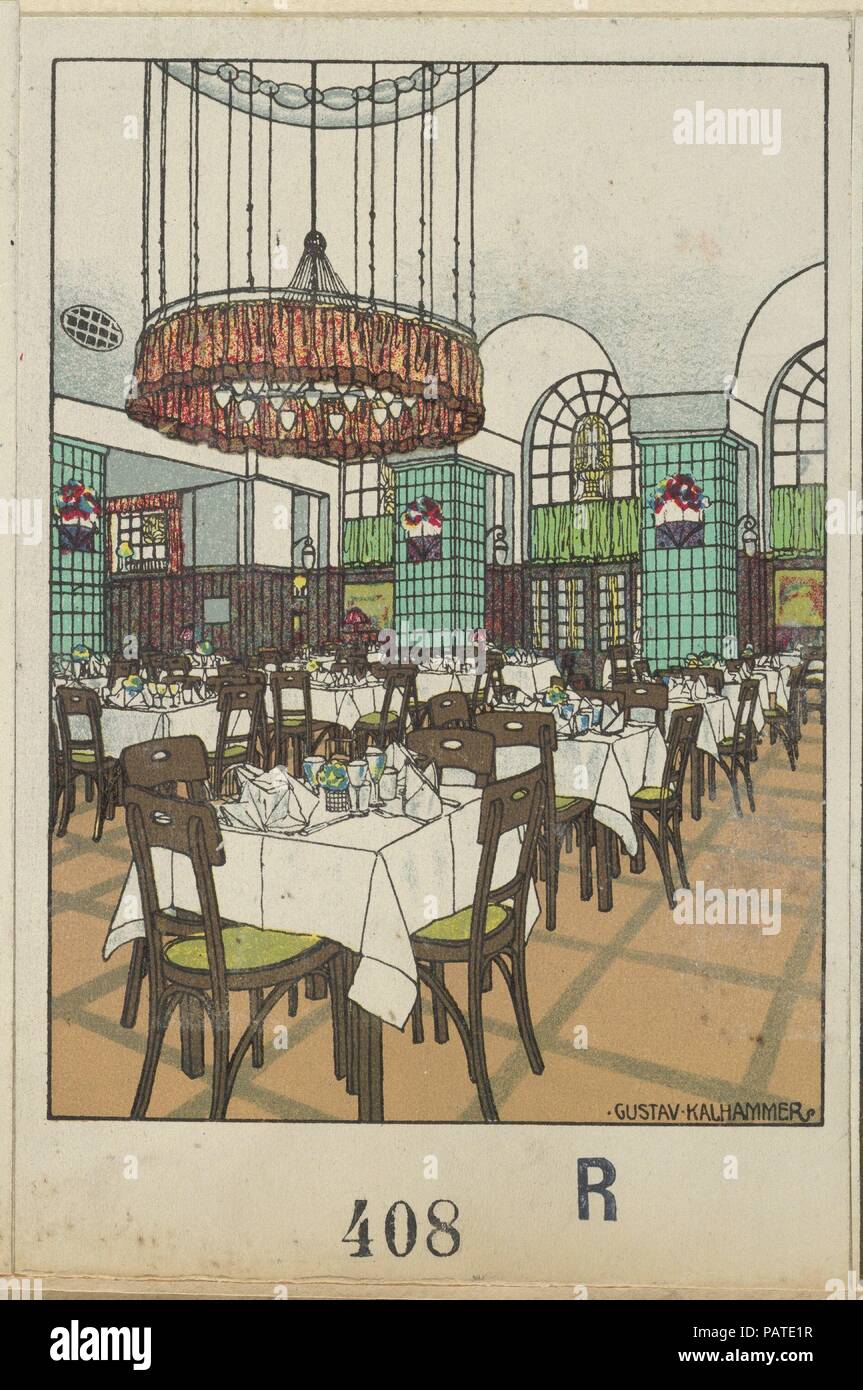 National Railway Station Restaurant, Vienna X, Josef Pohl (Ristorante Staatsbahnhof, Wien X, Josef Pohl). Artista: Gustav Kalhammer (austriaco, Vienna 1886-1919/20 (?) di Vienna). Editore: Wiener Werkstätte. Data: 1911. Museo: Metropolitan Museum of Art di New York, Stati Uniti d'America. Foto Stock