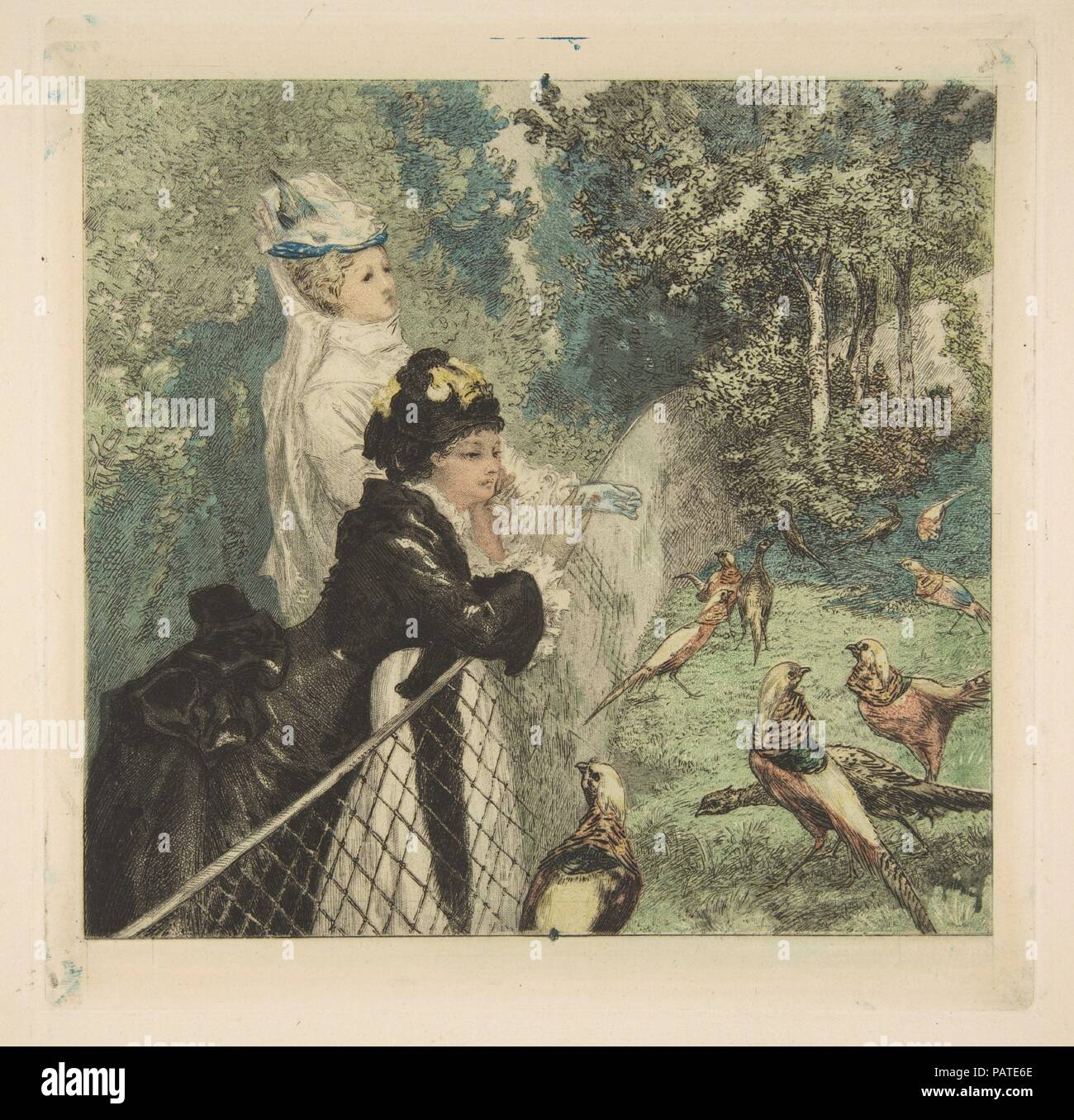 Nel giardino zoologico. Artista: Félix Bracquemond (francese, Parigi 1833-1914 Sèvres). Dimensioni: foglio: 17 5/16 × 11 7/8 in. (43,9 × 30,2 cm) Piastra: 8 5/8 × 8 9/16 in. (21,9 × 21,7 cm). Data: ca. 1873. Museo: Metropolitan Museum of Art di New York, Stati Uniti d'America. Foto Stock