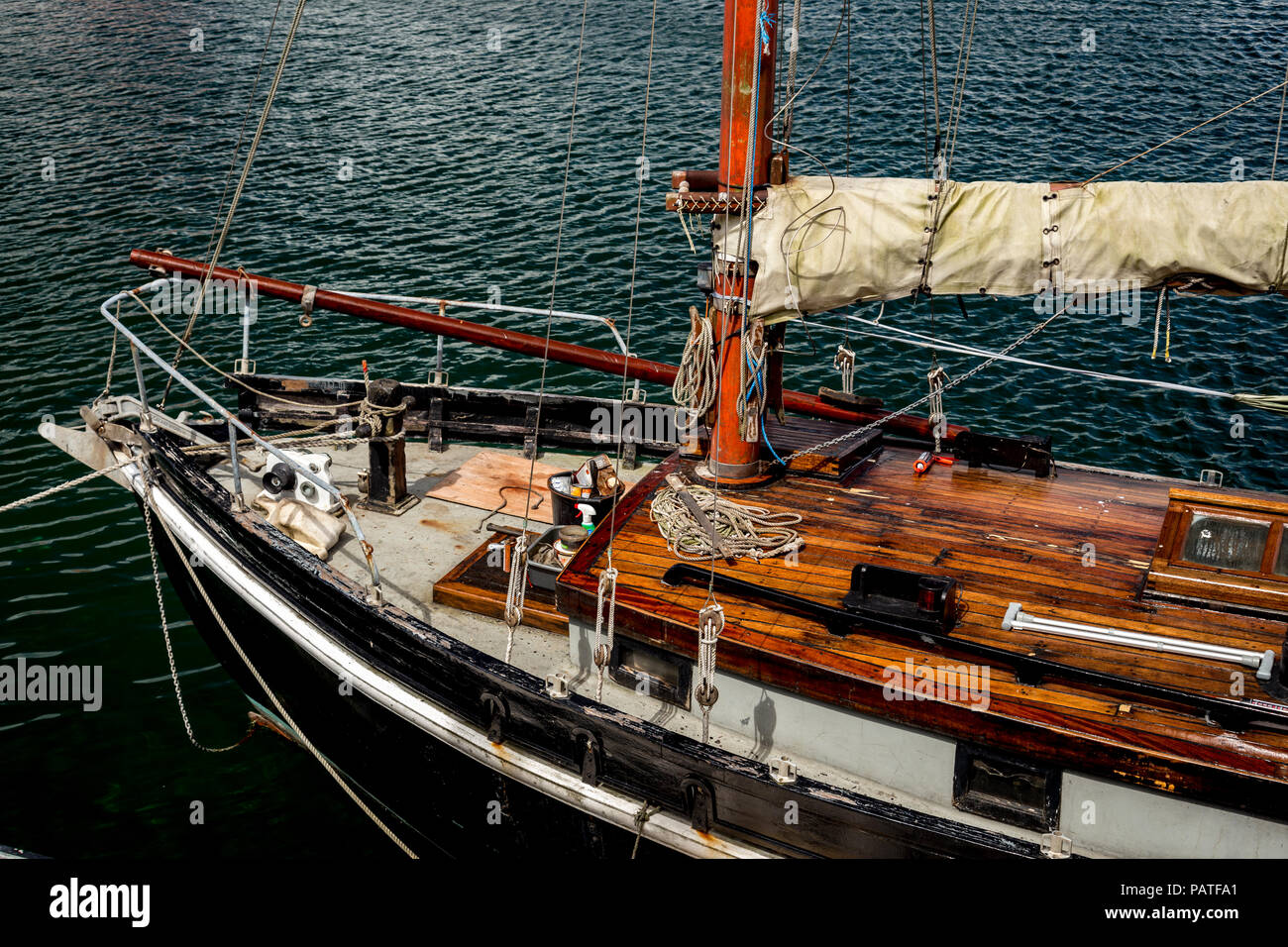 Dettagli del vecchio yacht in legno, isole Orcadi, Scozia Foto Stock