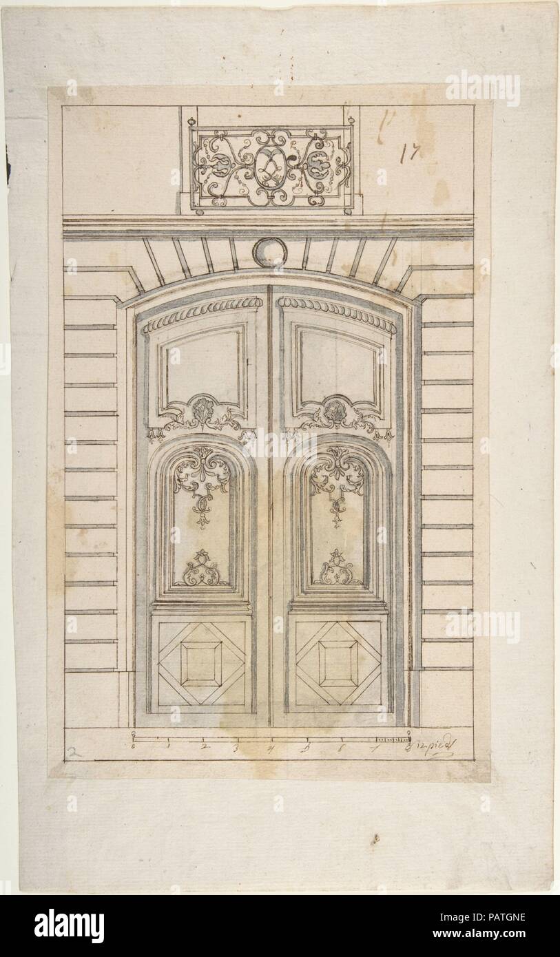 Design per una porta di un palazzo bugnato. Artista: Anonimo, francese del XVIII secolo. Dimensioni: 11 3/16 x 7 1/8 in. (28,4 x 18,2 cm). Data: ca. 1740. Museo: Metropolitan Museum of Art di New York, Stati Uniti d'America. Foto Stock