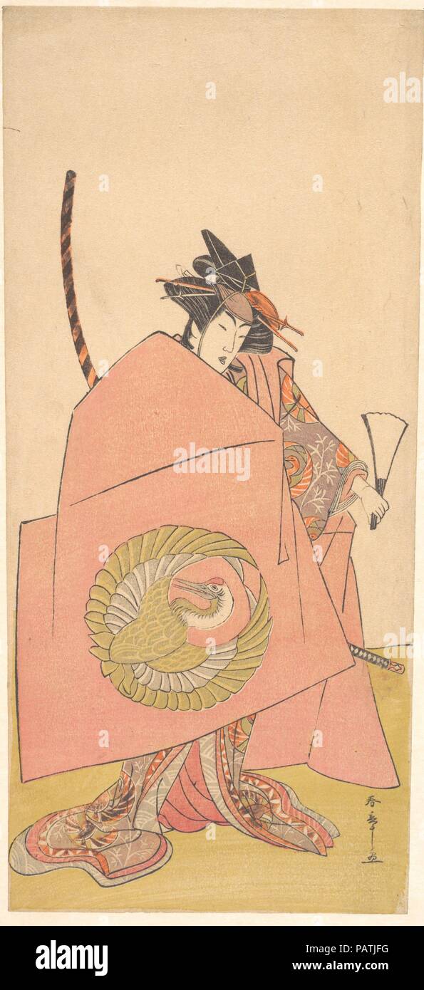 Un attore non identificato nel Onna (donna) Shibaraku (attendere un momento atto). Artista: Katsukawa Shunsho (giapponese, 1726-1792). Cultura: il Giappone. Dimensioni: 12 x 5 3/4 in. (30,5 x 14,6 cm). Data: ca. 1780. Museo: Metropolitan Museum of Art di New York, Stati Uniti d'America. Foto Stock