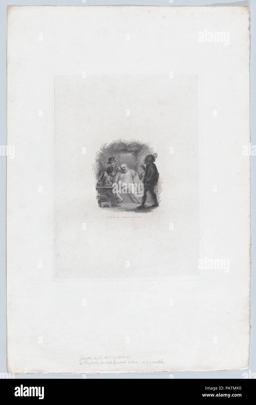 Sir Toby Belch e Sir Andrew Aguecheek (Shakespeare, Twelfth Night, atto 2, scena 3). Artista: Dopo Thomas Uwins (British, Londra 1782-1857 Staines). Dimensioni: Piastra: 9 3/4 × 7 1/16 in. (24,8 × 18 cm) foglio: 17 3/16 × 11 1/2 in. (43,7 × 29,2 cm). Incisore: Henry Chawner Shenton, il sambuco (British, battezzato Winchester 1803-1866 Londra). Editore: Hurst, Robinson & Co. (Londra); Robert Jennings, Londra. Oggetto: William Shakespeare (British, Stratford-upon-Avon 1564-1616 Stratford-upon-Avon). Data: 1825-27. Museo: Metropolitan Museum of Art di New York, Stati Uniti d'America. Foto Stock