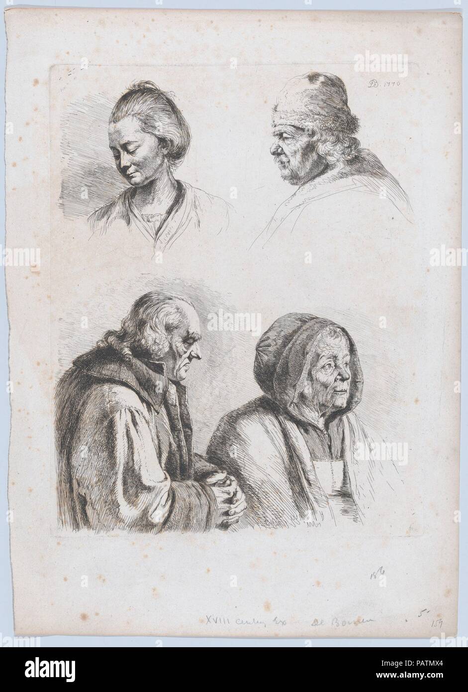 Lo studio di quattro teste. Artista: Jean Jacques de Boissieu (francese, Lione Lione 1736-1810). Dimensioni: foglio: 12 5/16 x 8 7/8 in. (31,2 × 22,5 cm) Piastra: 9 5/16 x 7 5/16 in. (23,6 × 18,6 cm). Data: 1770. Museo: Metropolitan Museum of Art di New York, Stati Uniti d'America. Foto Stock