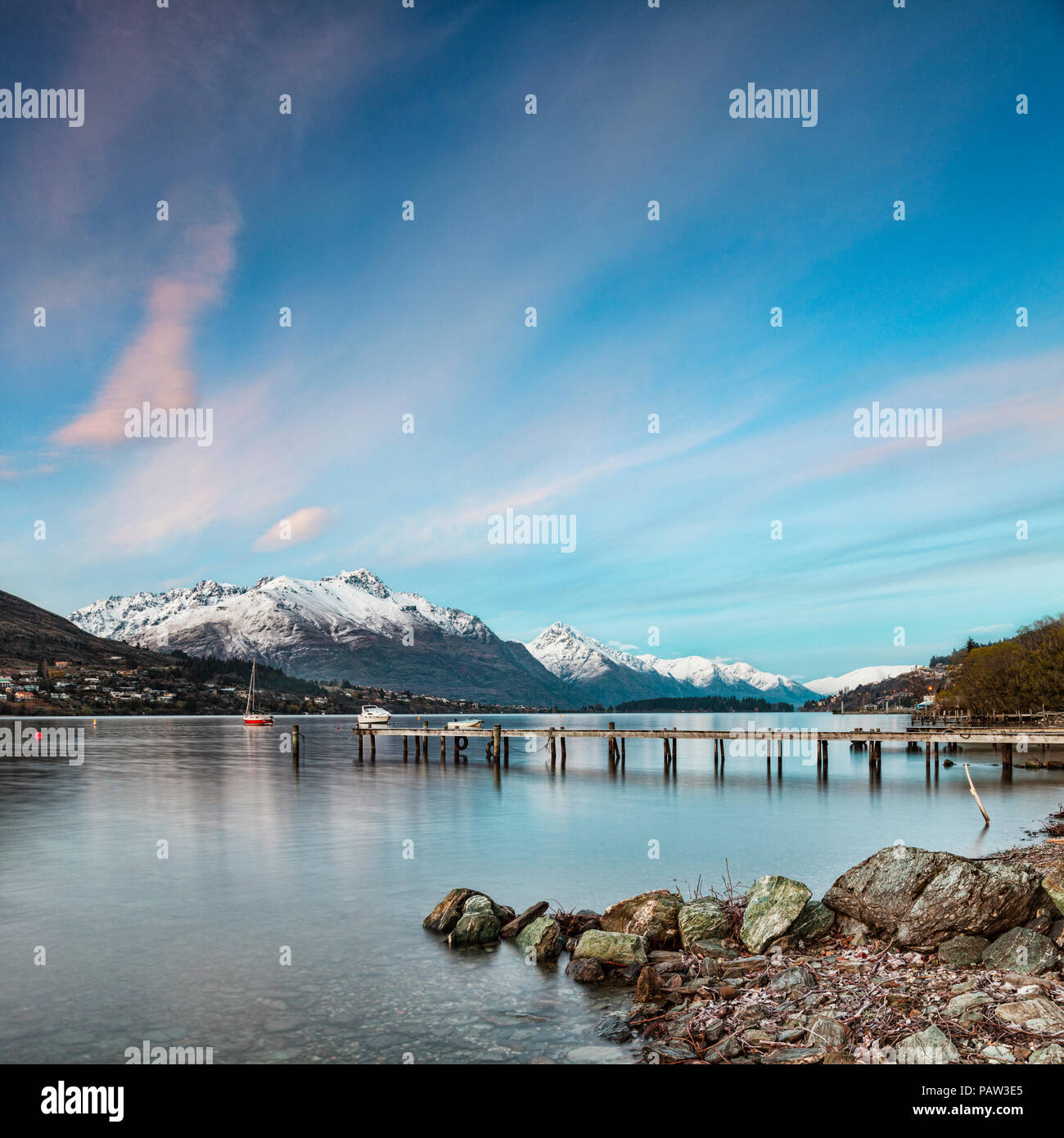 Il lago di Wakatipu Queenstown Nuova Zelanda Foto Stock