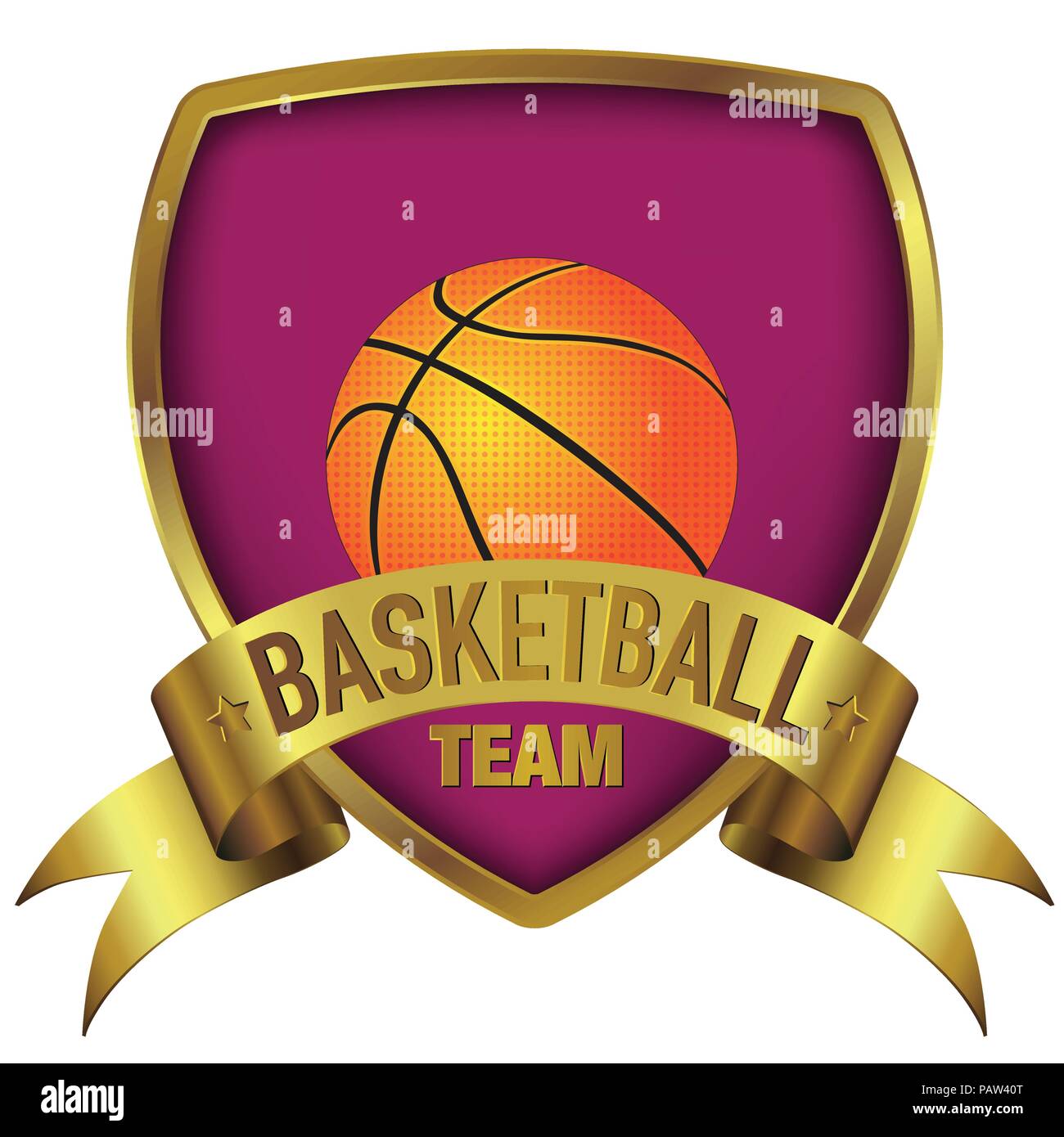 Squadra di basket logo design in Deep Purple sfondo sulla cornice dorata Illustrazione Vettoriale